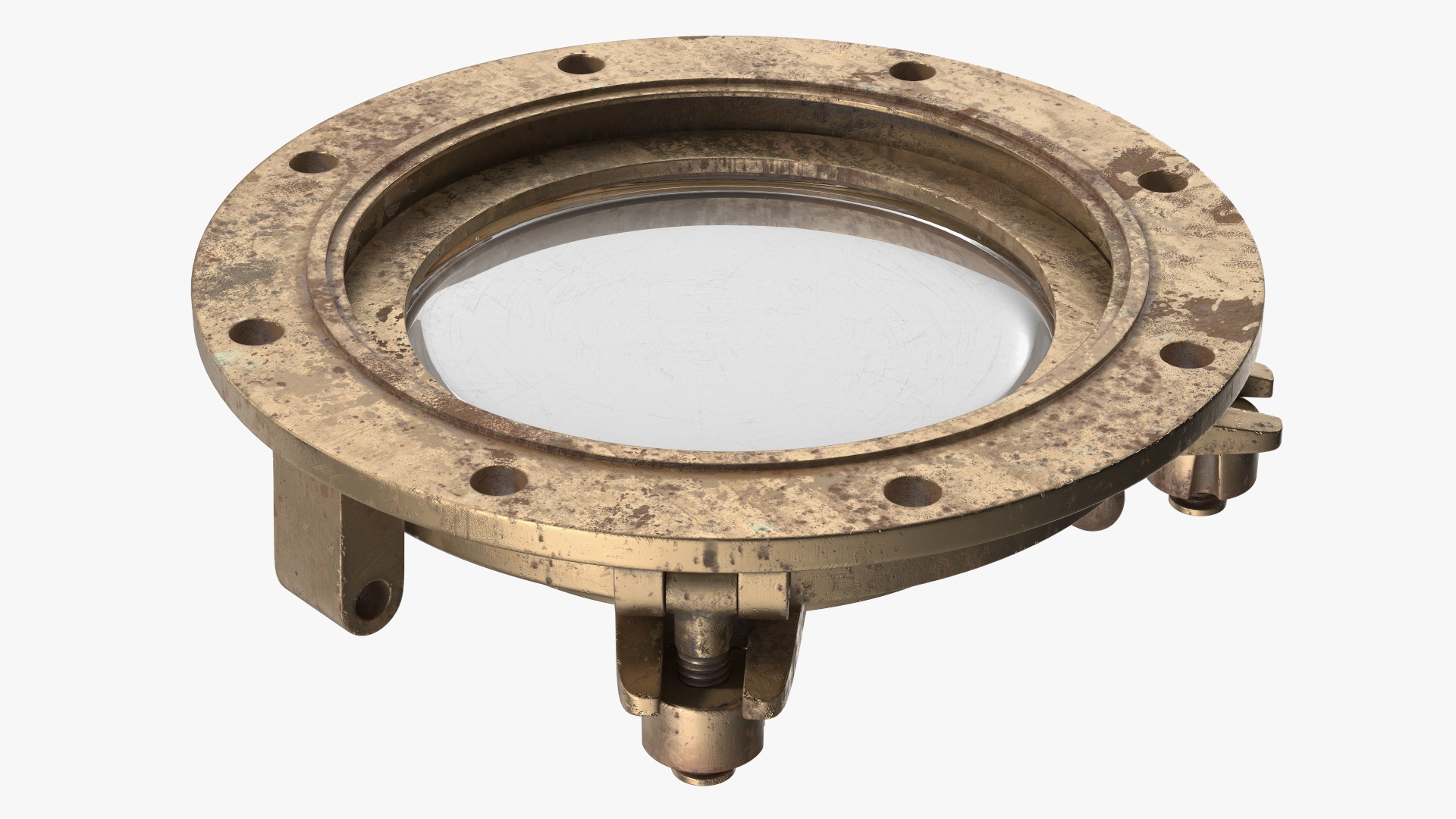 Worn Vintage Ship Porthole Brass 3D