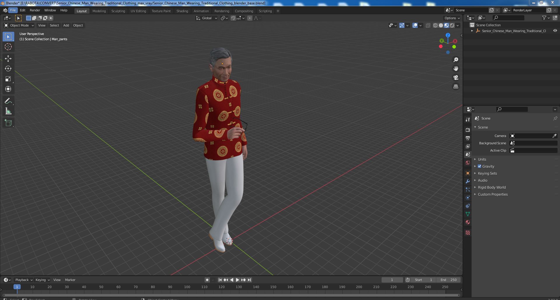 Senior Chinese Man Wearing Traditional Clothing 3D