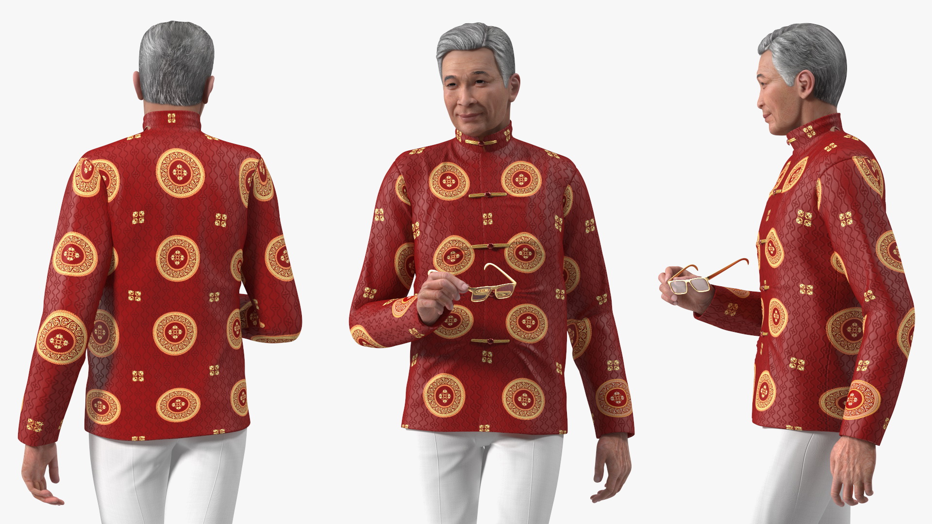 Senior Chinese Man Wearing Traditional Clothing 3D