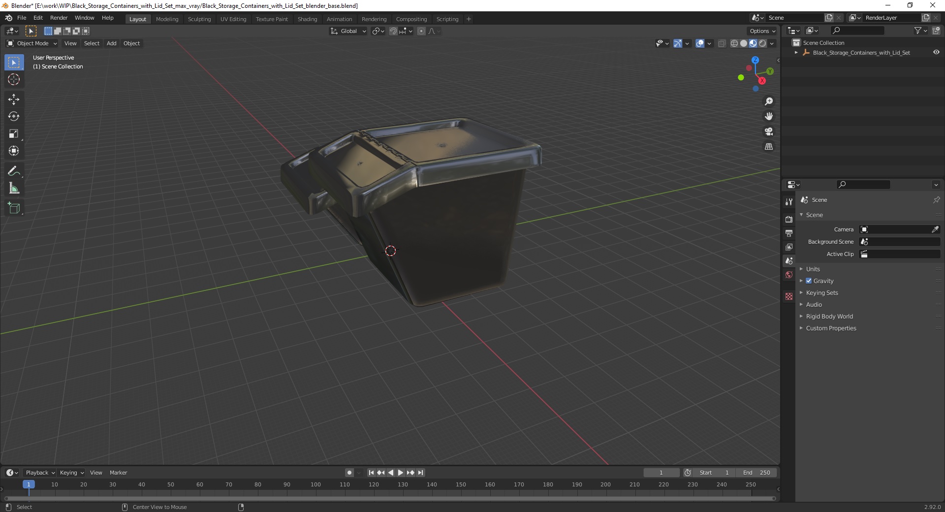 Black Storage Containers with Lid Set 3D