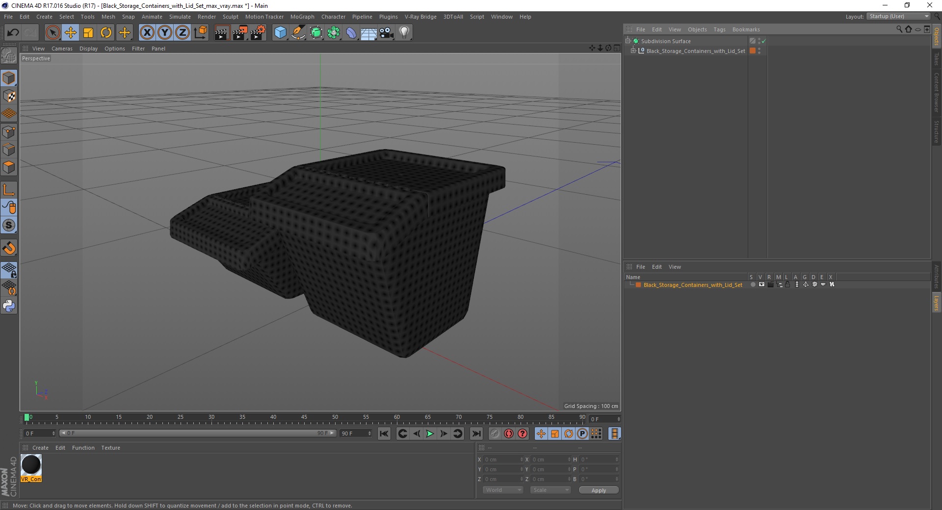 Black Storage Containers with Lid Set 3D