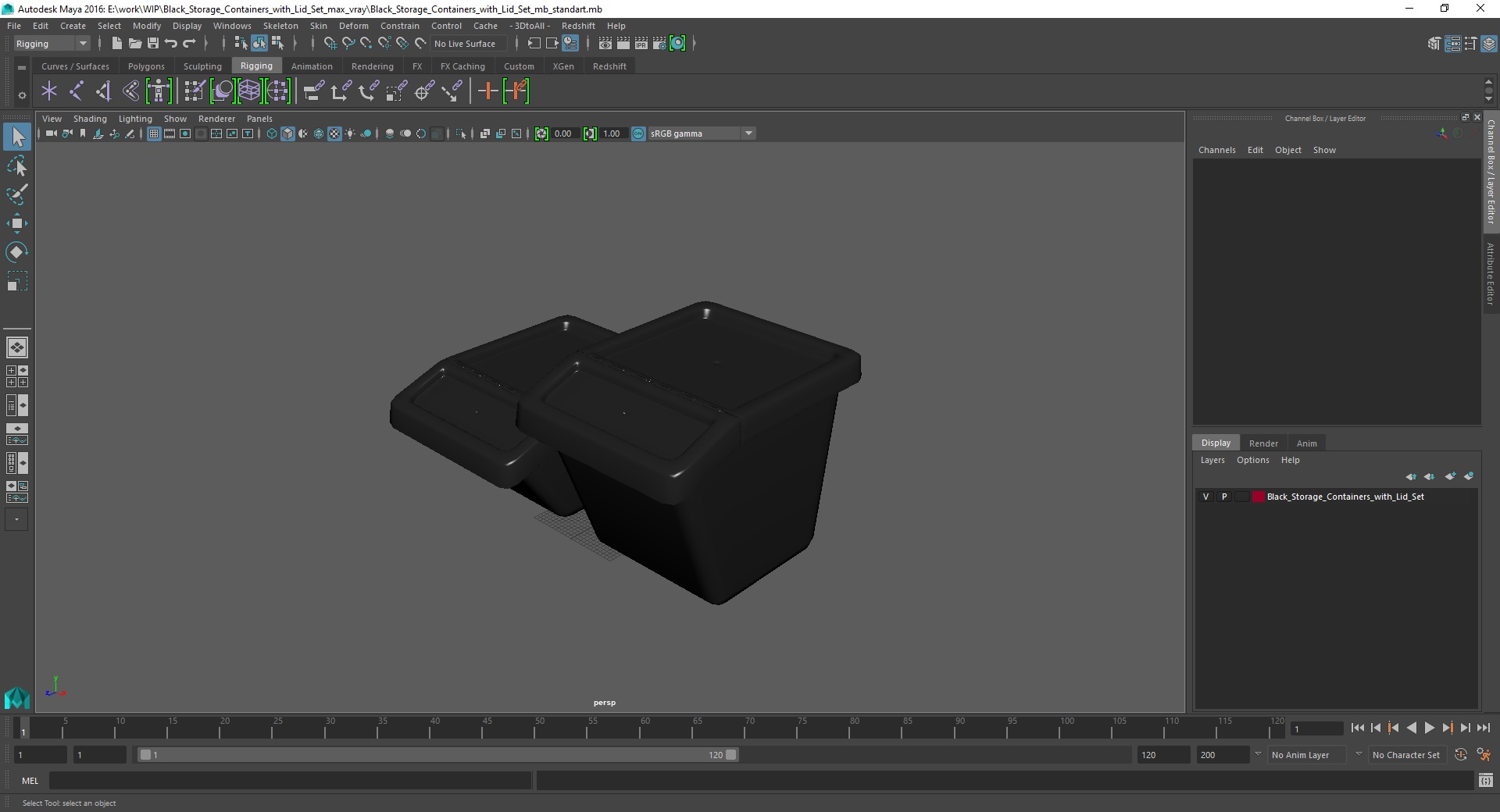 Black Storage Containers with Lid Set 3D