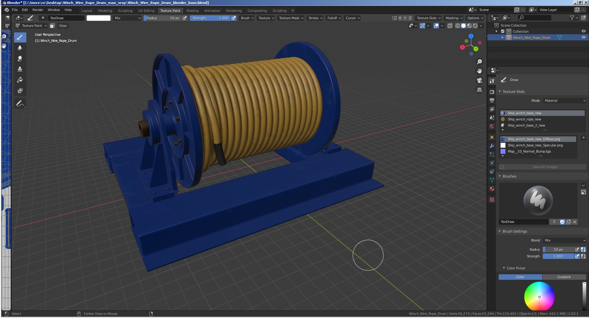 3D model Winch Wire Rope Drum