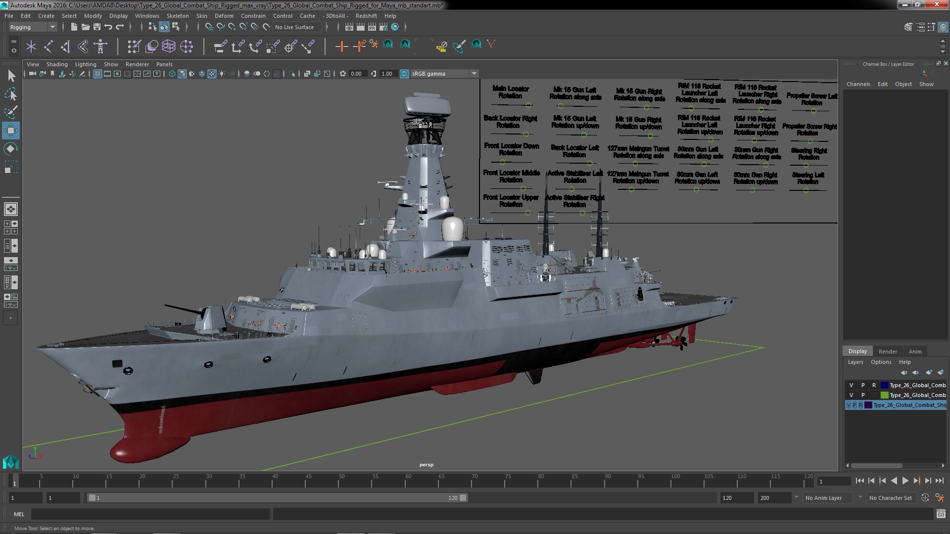 Type 26 Global Combat Ship Rigged for Maya 3D
