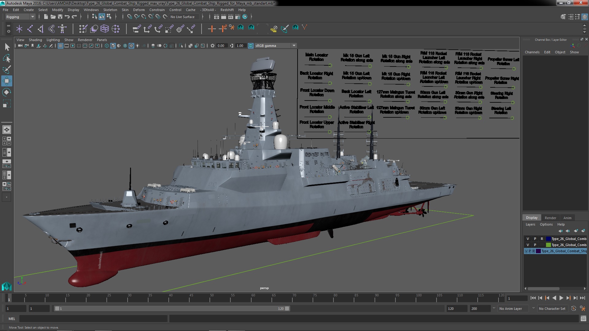 Type 26 Global Combat Ship Rigged for Maya 3D