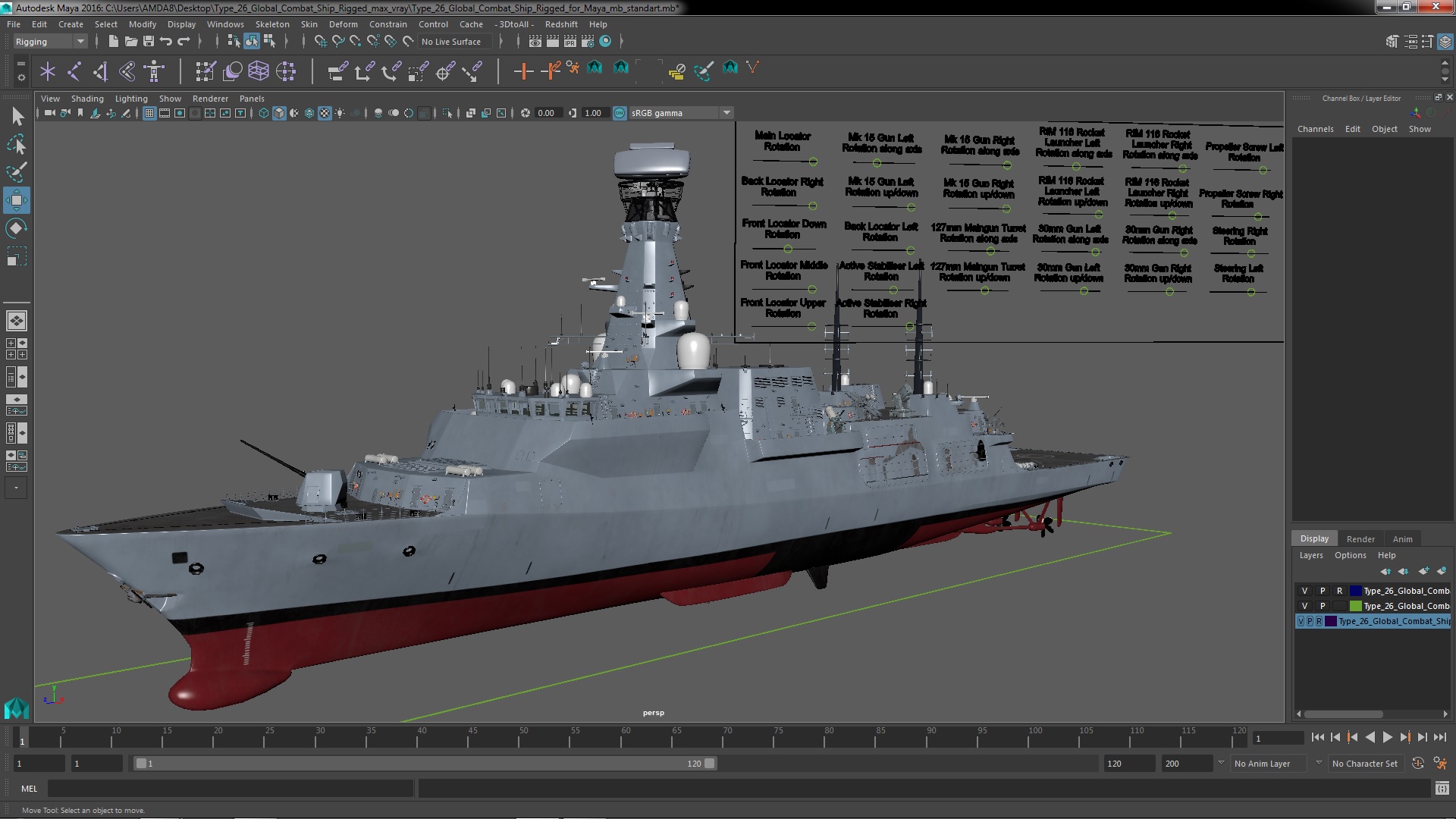 Type 26 Global Combat Ship Rigged for Maya 3D