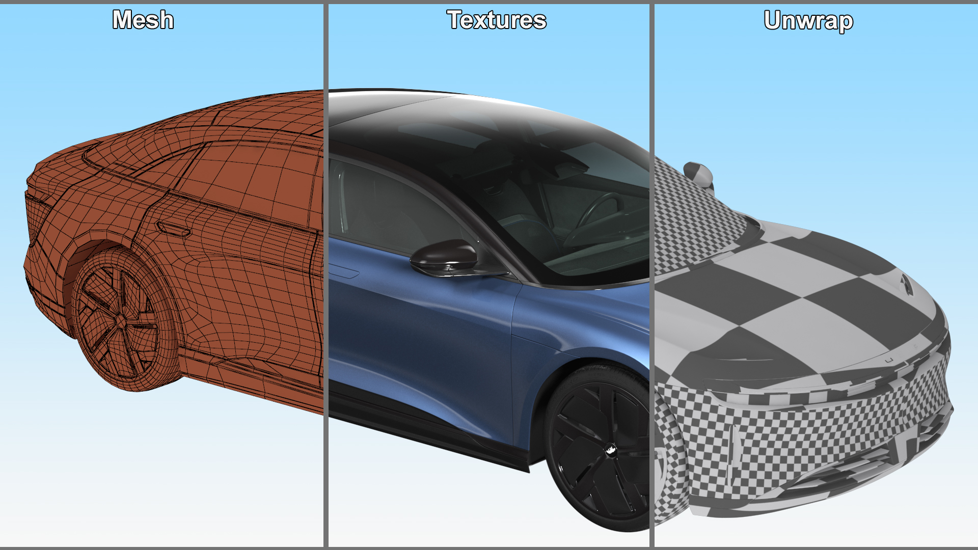3D Lucid Air Electric Luxury Sedan Sapphire Rigged for Maya