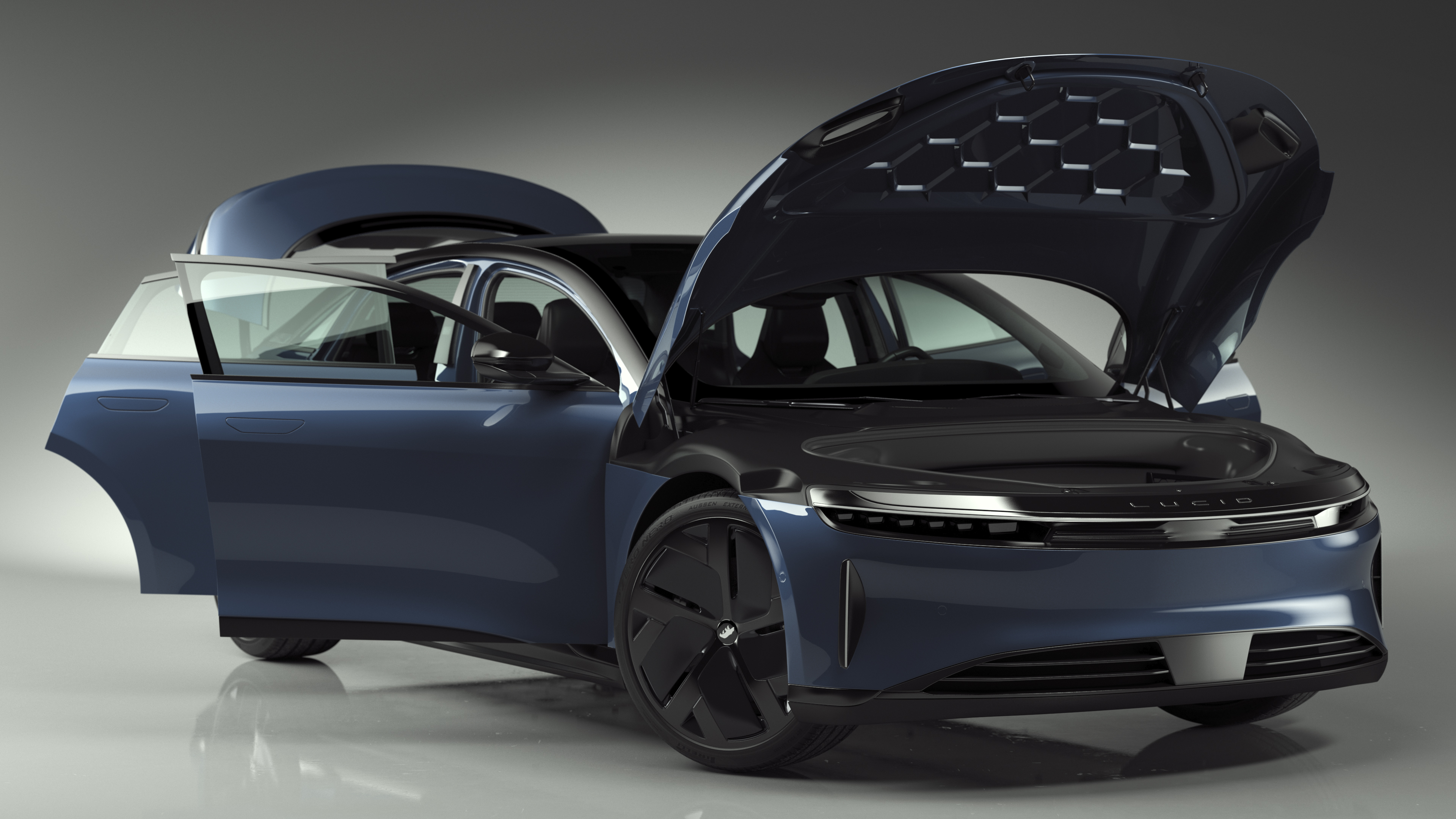 3D Lucid Air Electric Luxury Sedan Sapphire Rigged for Maya
