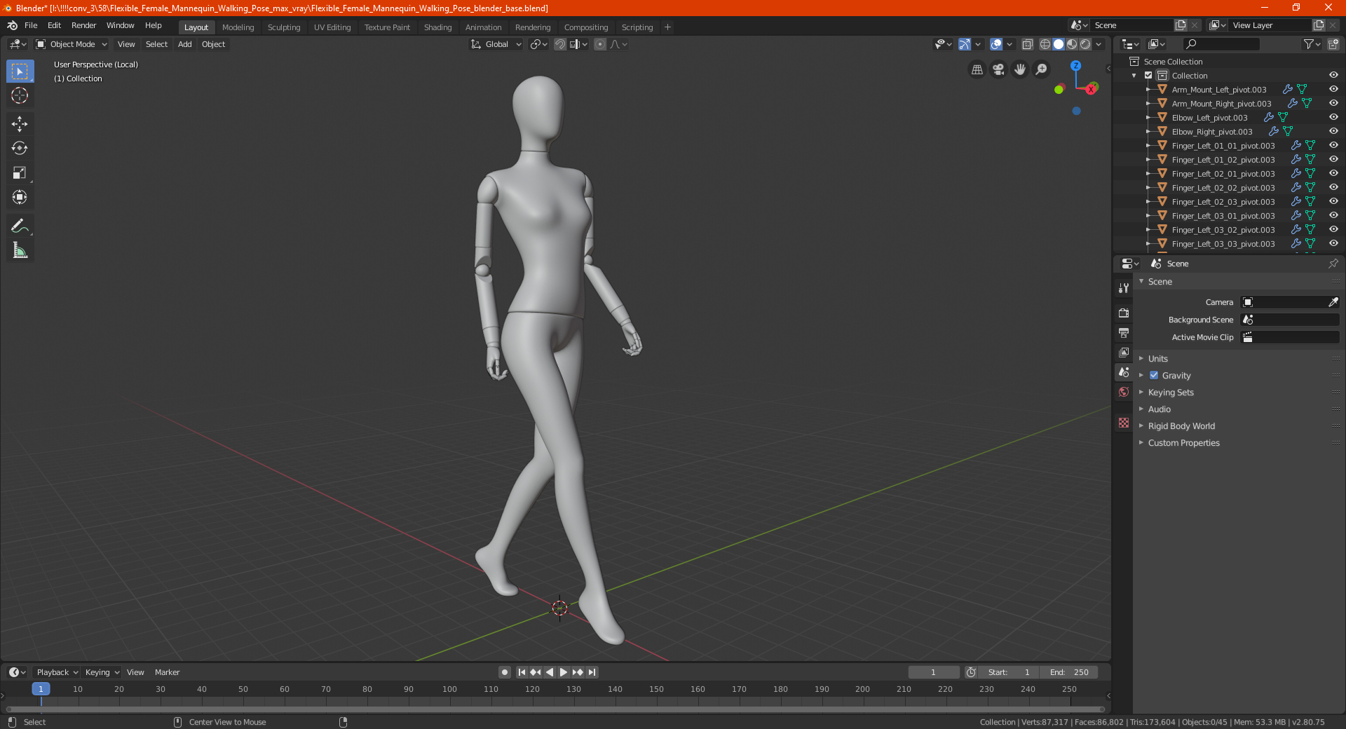 3D Flexible Female Mannequin Walking Pose model