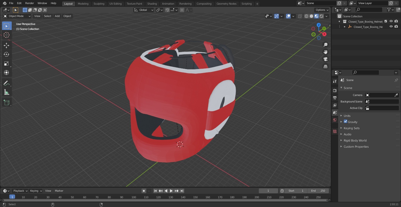 Closed-Type Boxing Helmet for Face Protection Red 3D model