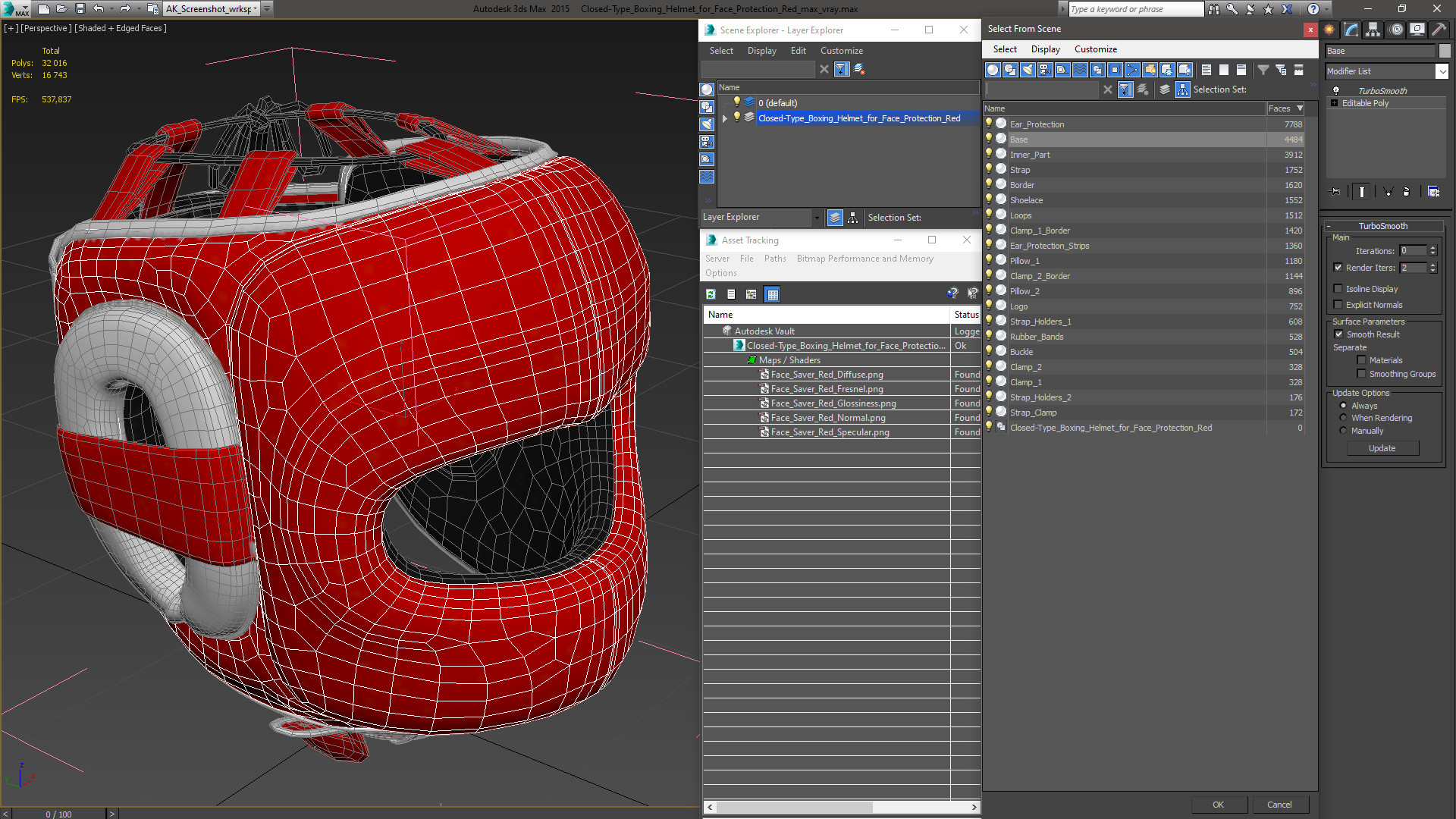 Closed-Type Boxing Helmet for Face Protection Red 3D model
