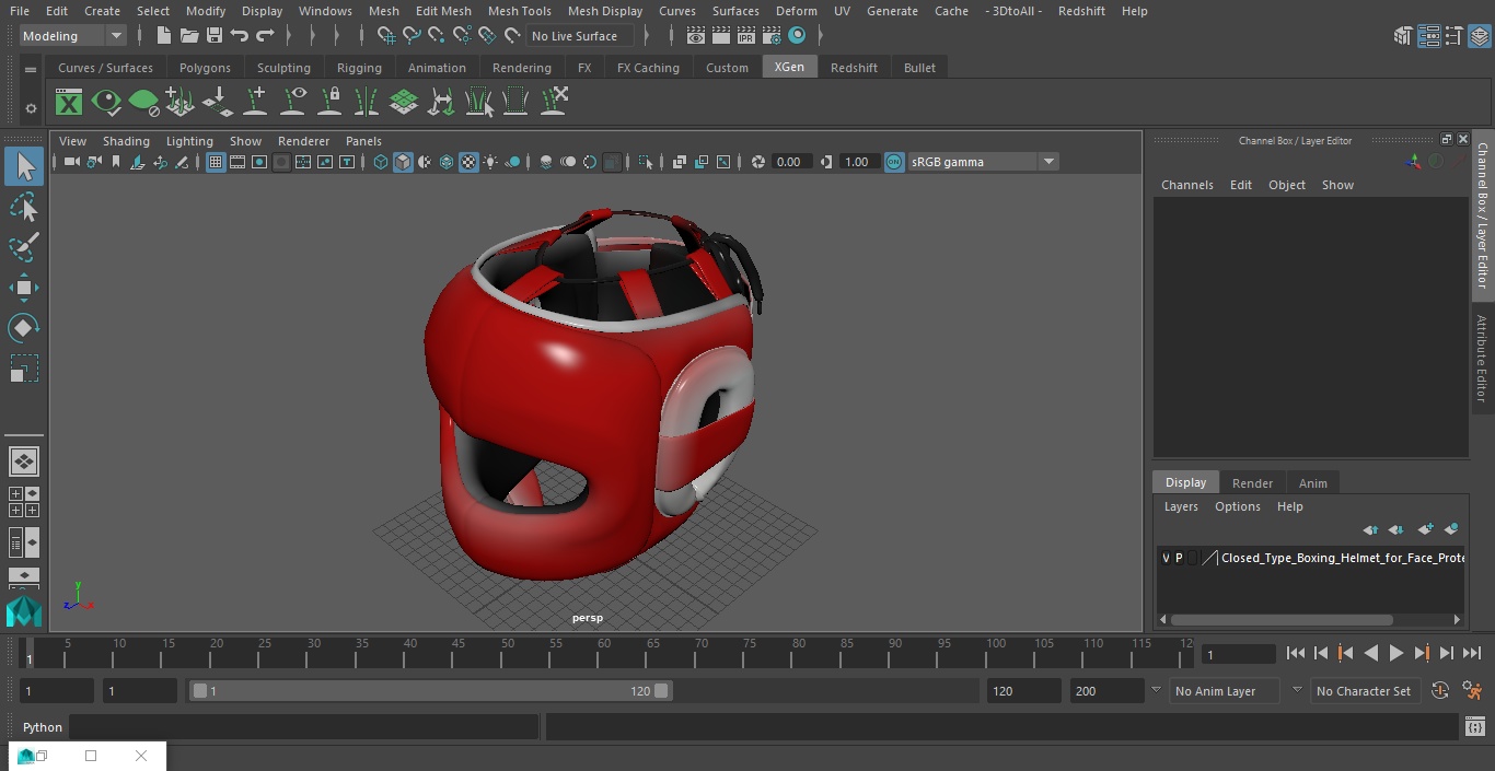 Closed-Type Boxing Helmet for Face Protection Red 3D model
