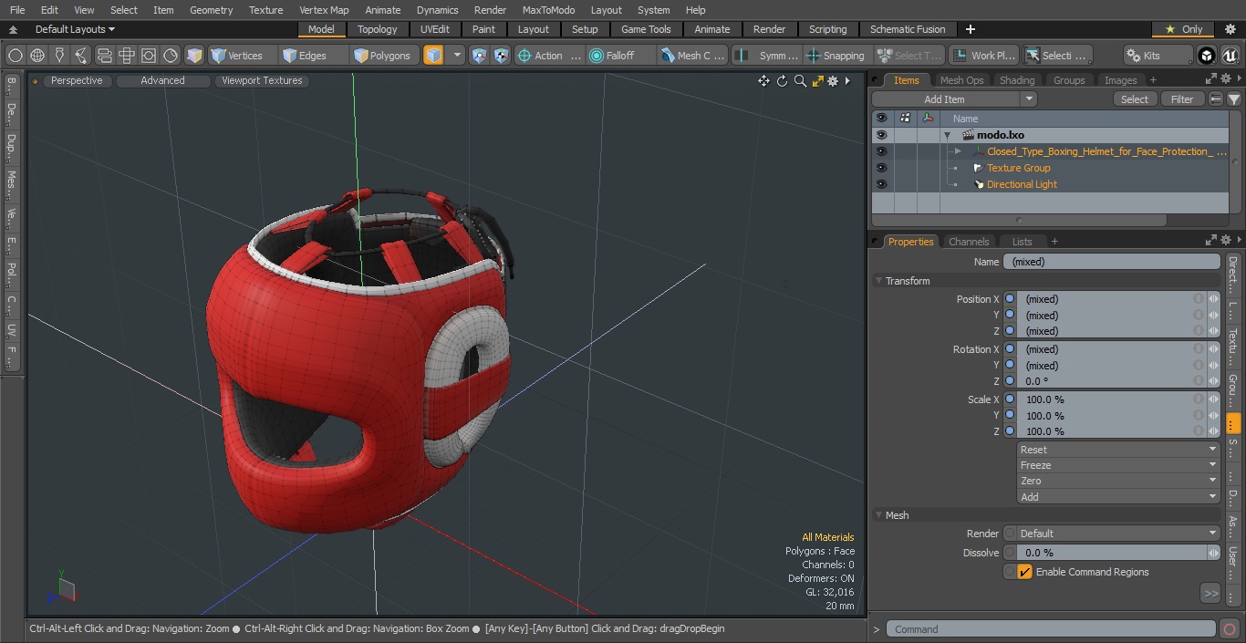 Closed-Type Boxing Helmet for Face Protection Red 3D model