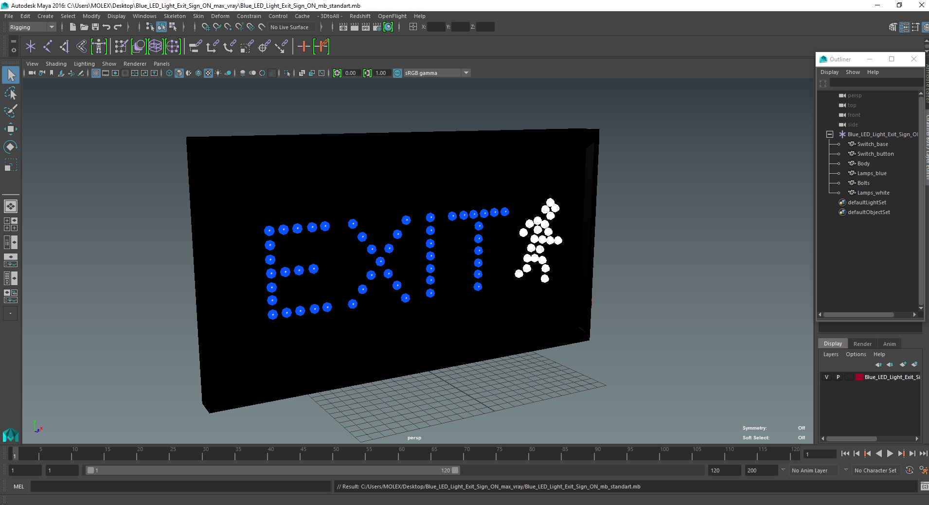 Blue LED Light Exit Sign ON 3D