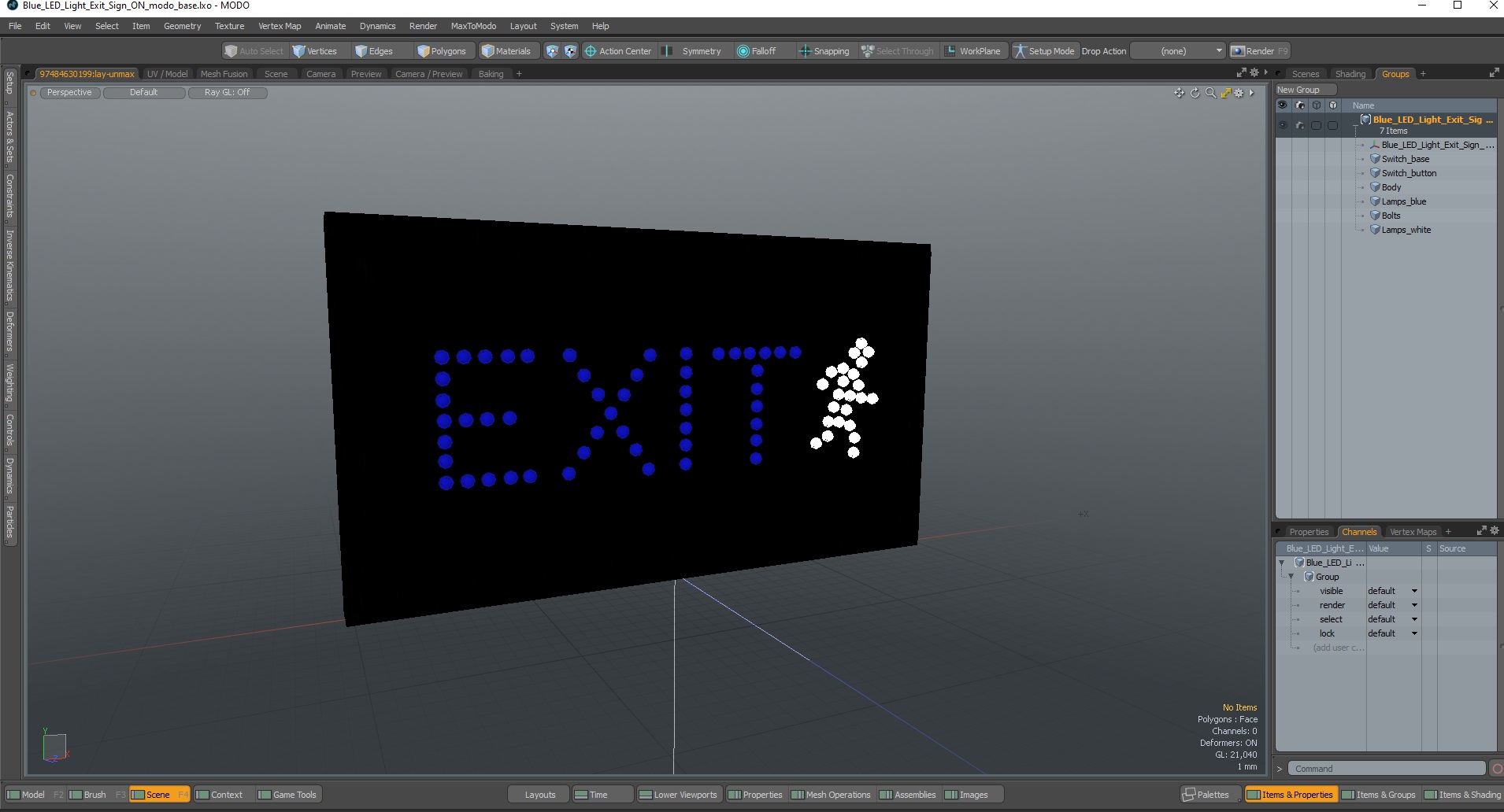 Blue LED Light Exit Sign ON 3D