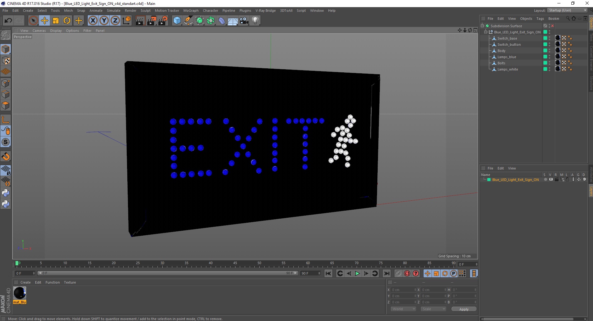 Blue LED Light Exit Sign ON 3D