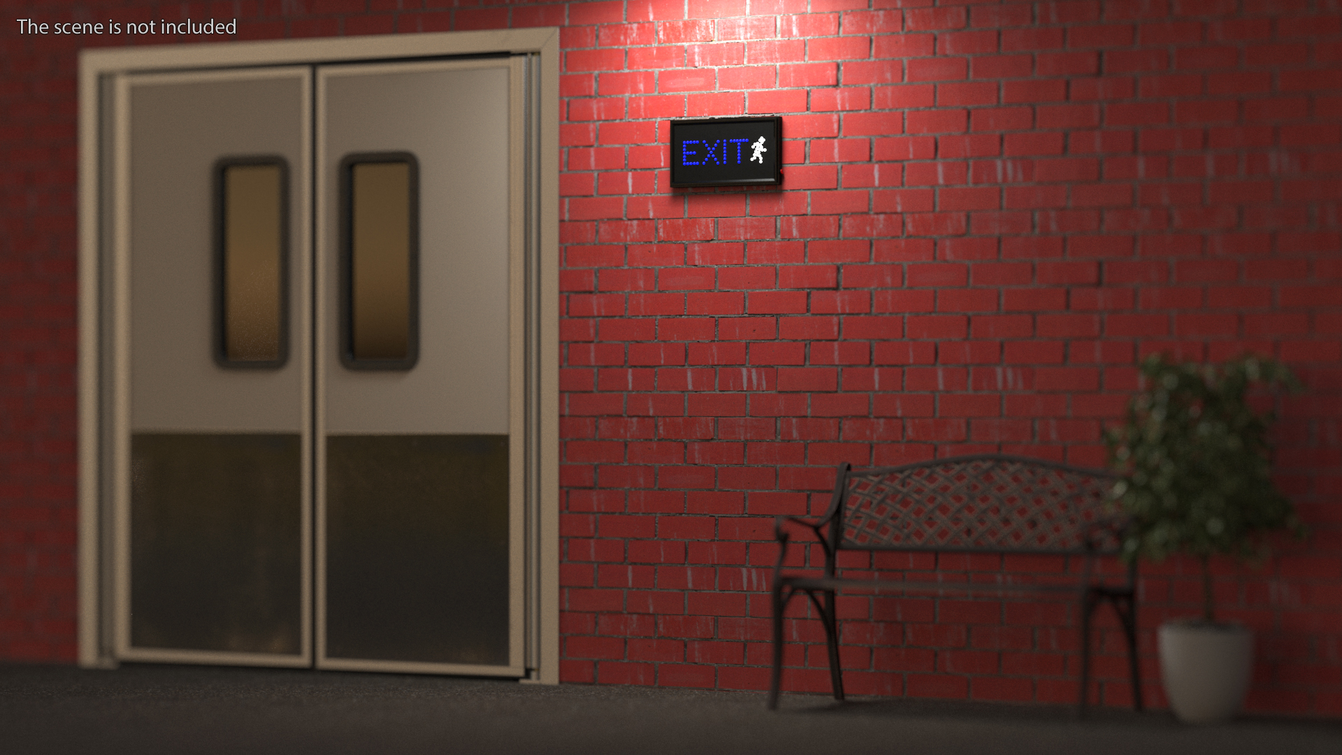 Blue LED Light Exit Sign ON 3D