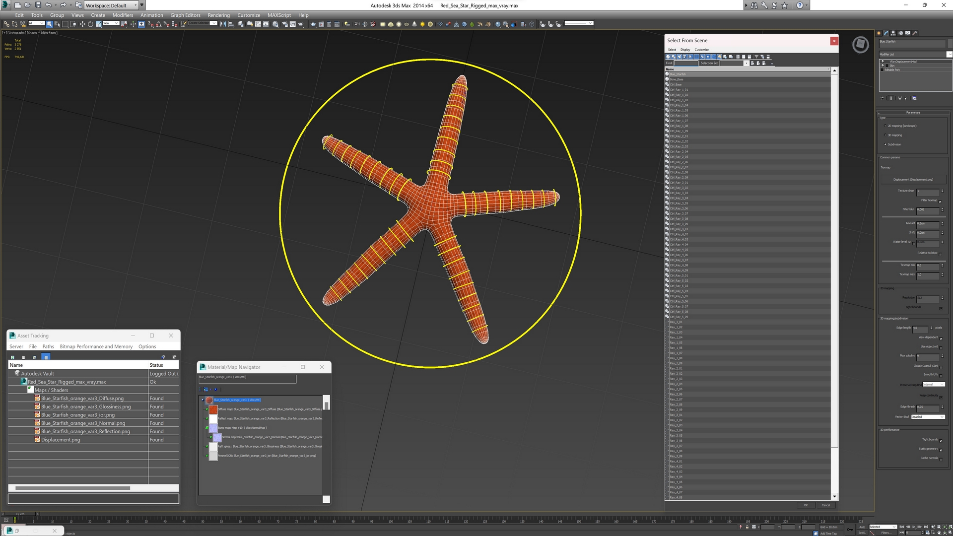 3D Red Sea Star Rigged for Cinema 4D model