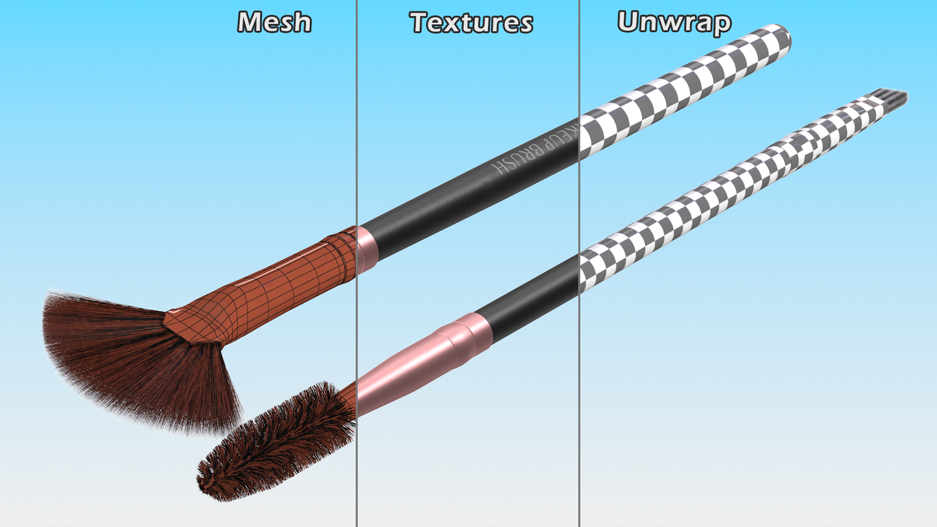 Fan and Eyelash Brush Set Fur 3D model