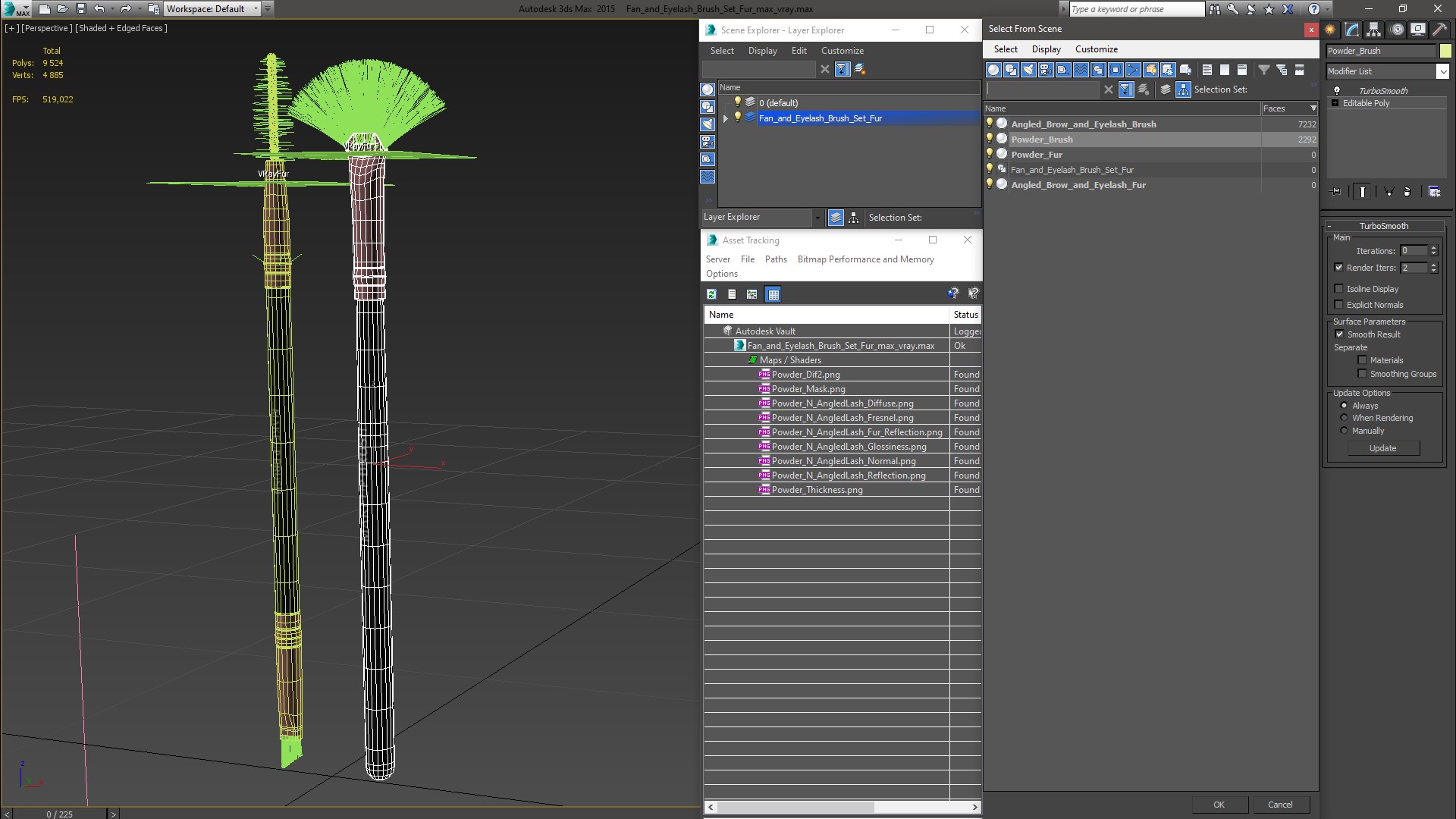 Fan and Eyelash Brush Set Fur 3D model