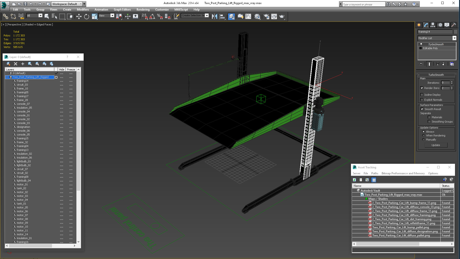 3D Two Post Parking Lift Rigged model