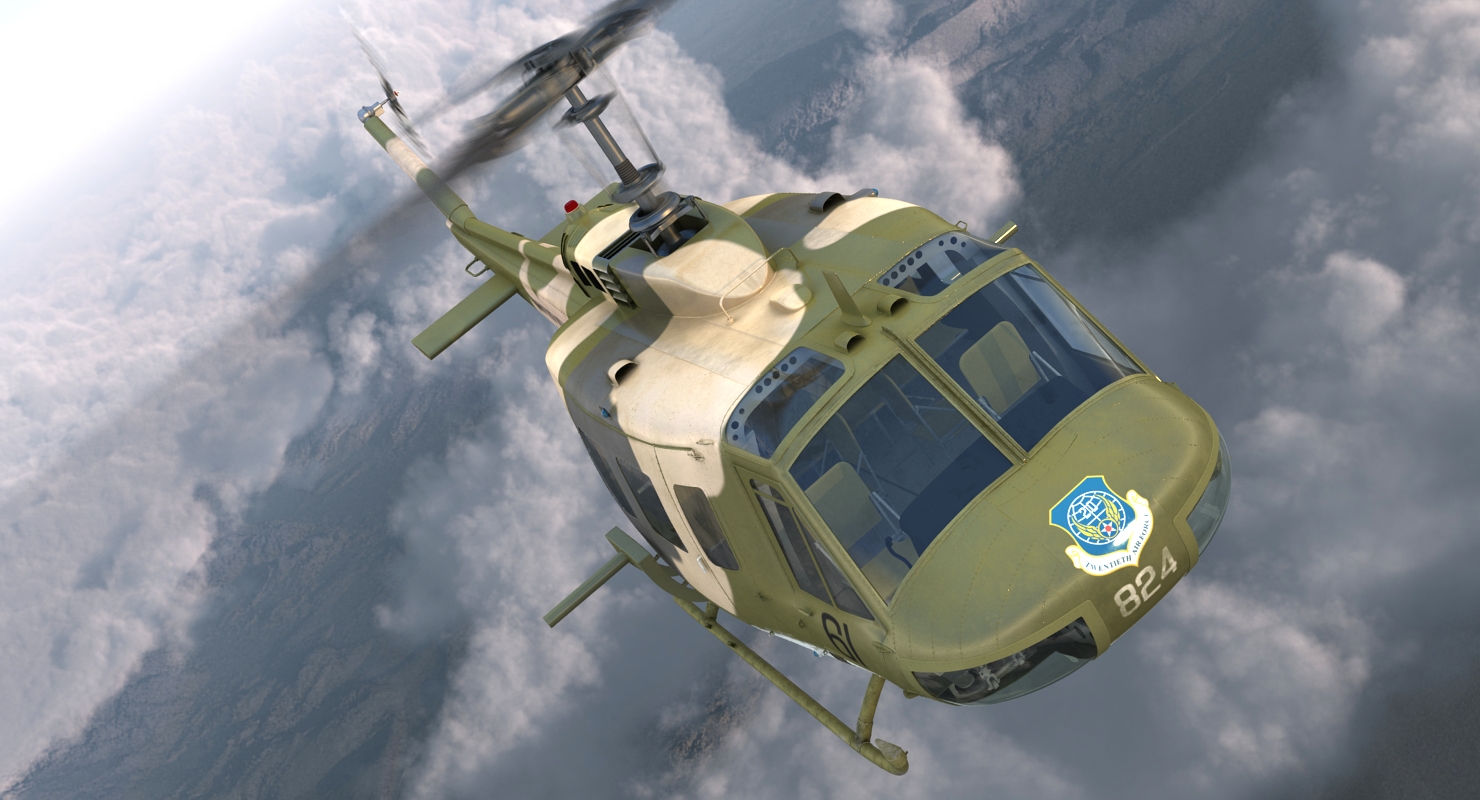 3D model Bell UH 1 Iroquois Camo Rigged