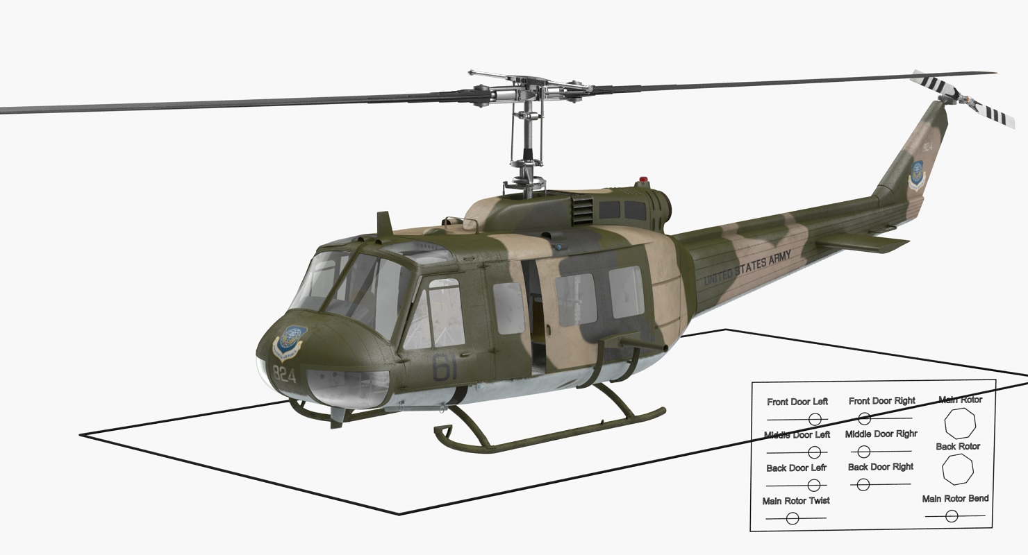 3D model Bell UH 1 Iroquois Camo Rigged