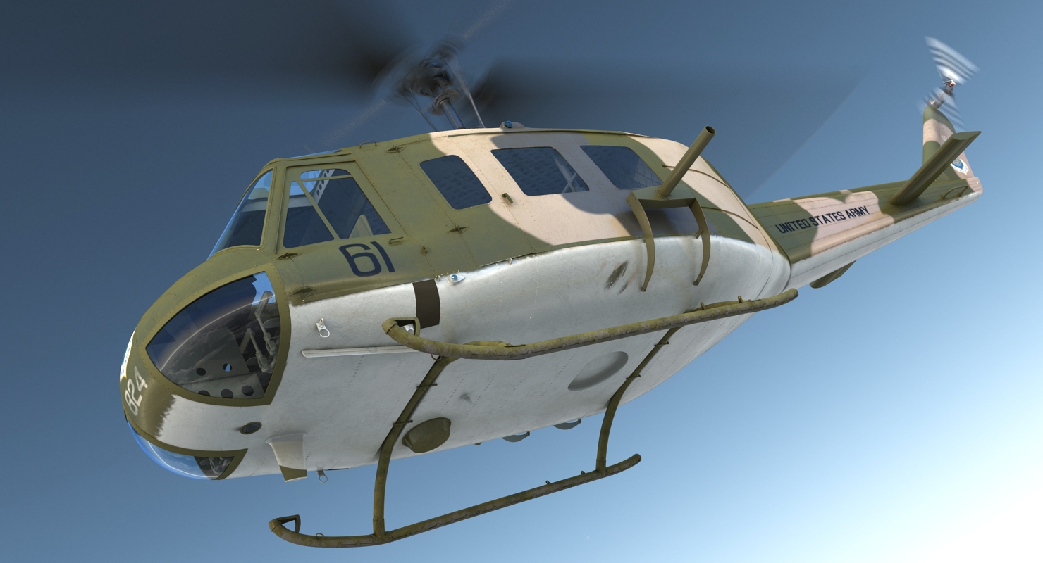 3D model Bell UH 1 Iroquois Camo Rigged