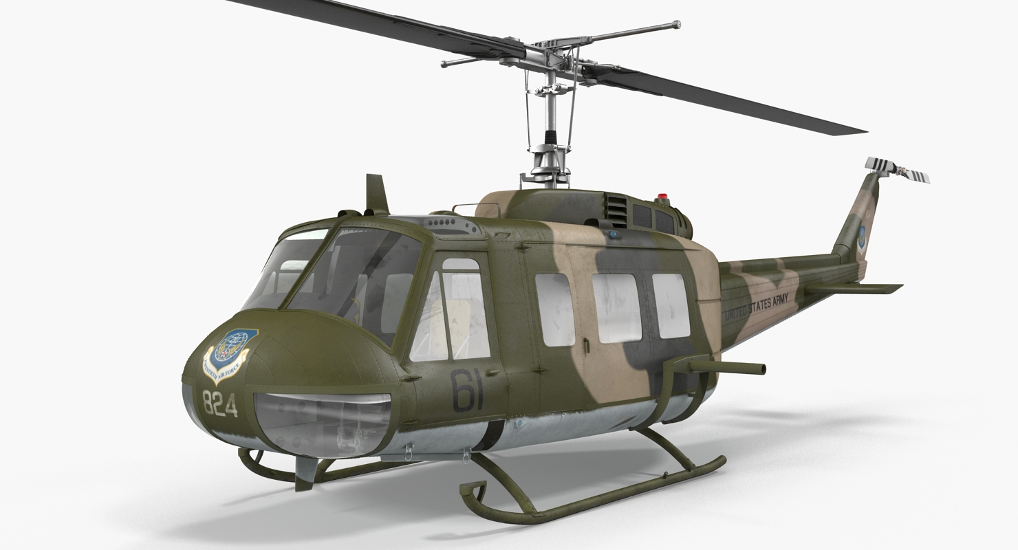 3D model Bell UH 1 Iroquois Camo Rigged