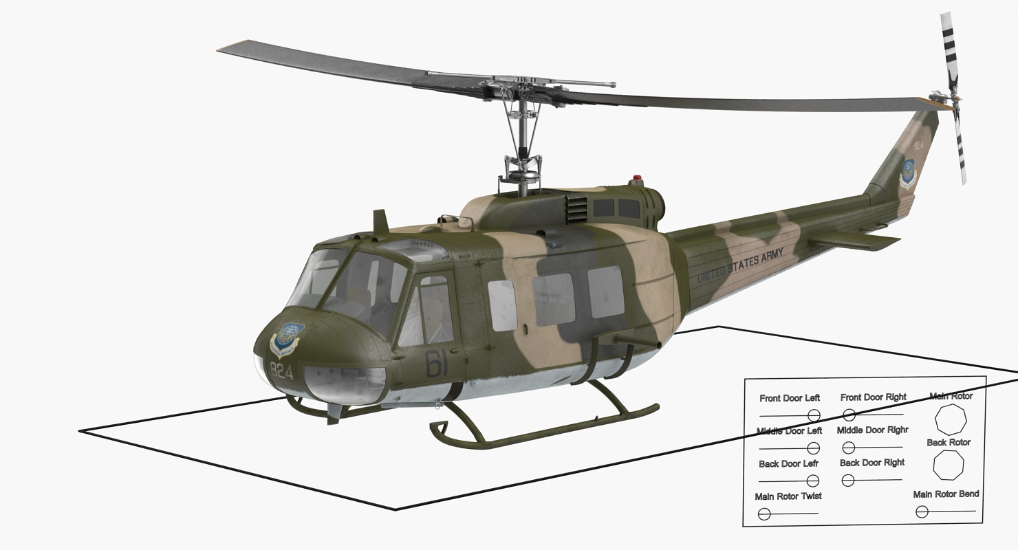 3D model Bell UH 1 Iroquois Camo Rigged