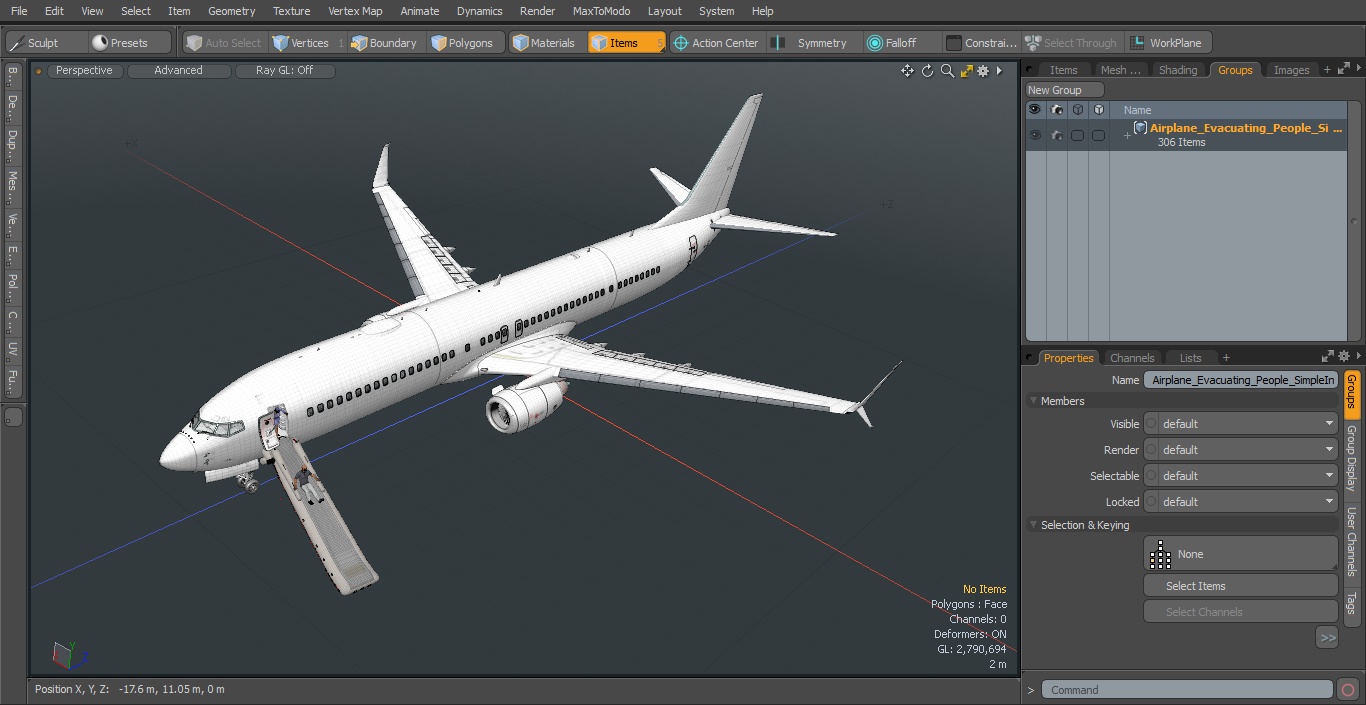 Airplane Evacuating People Simple Interior 3D