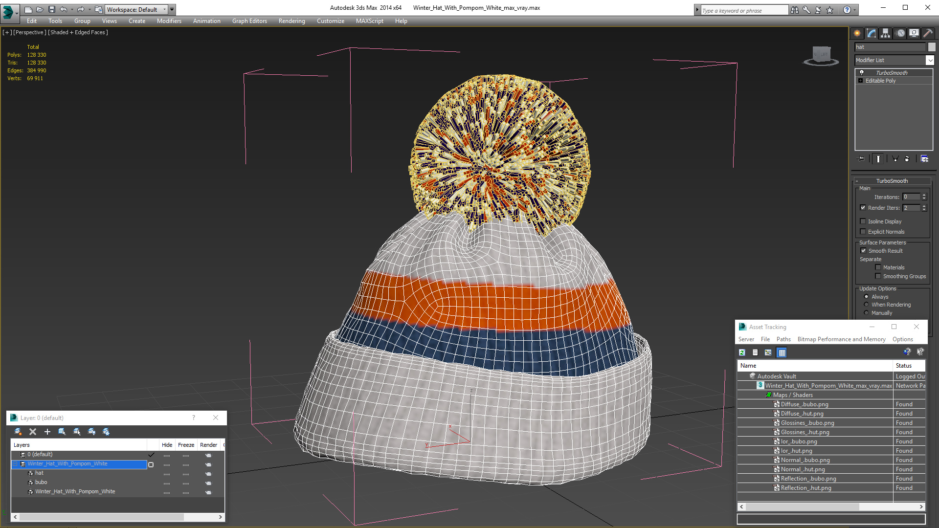 3D Winter Hat With Pompom White model