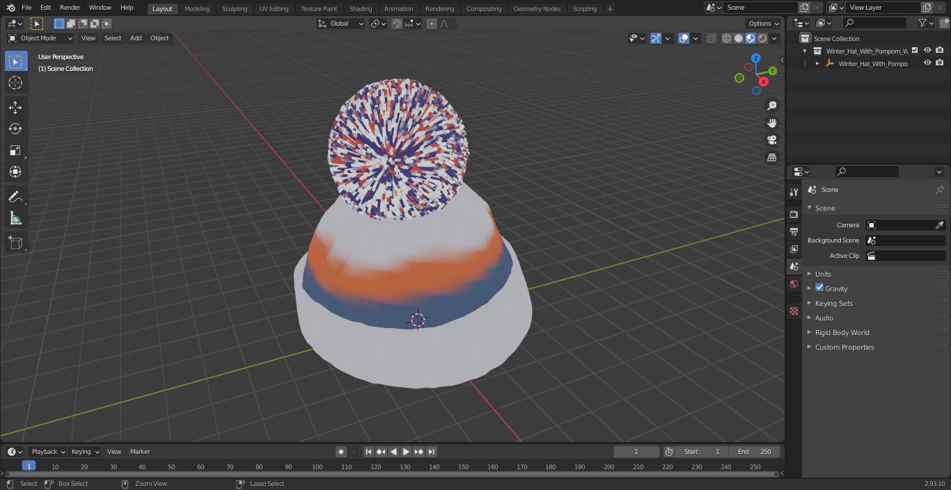 3D Winter Hat With Pompom White model