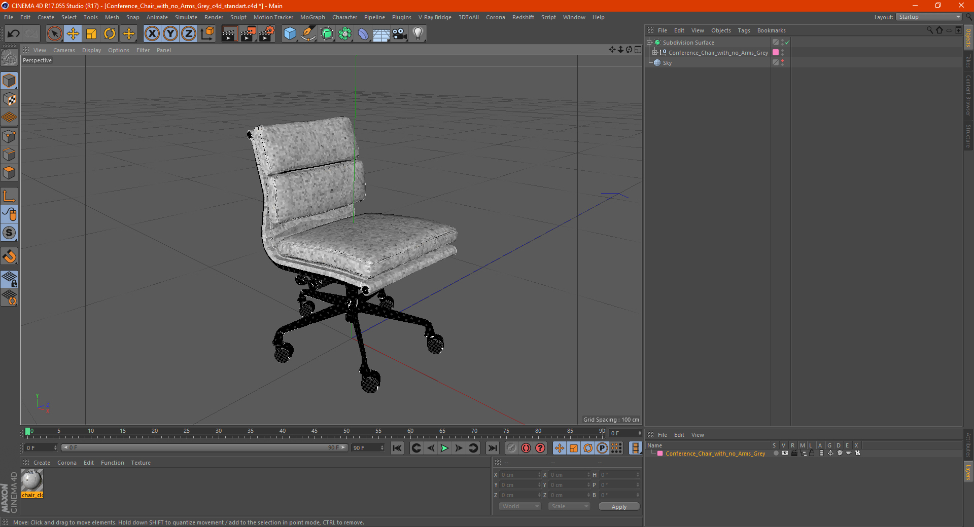 Conference Chair with no Arms Grey 3D model