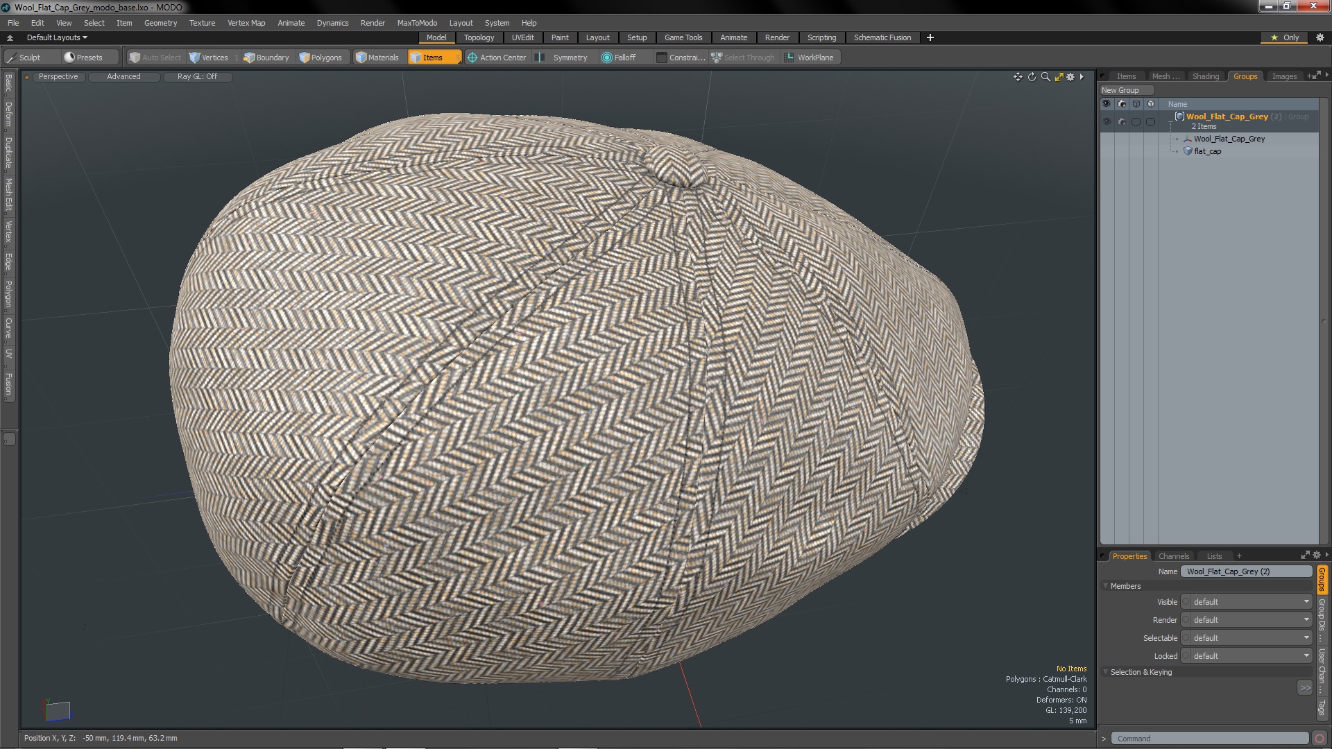 3D Wool Flat Cap Grey model