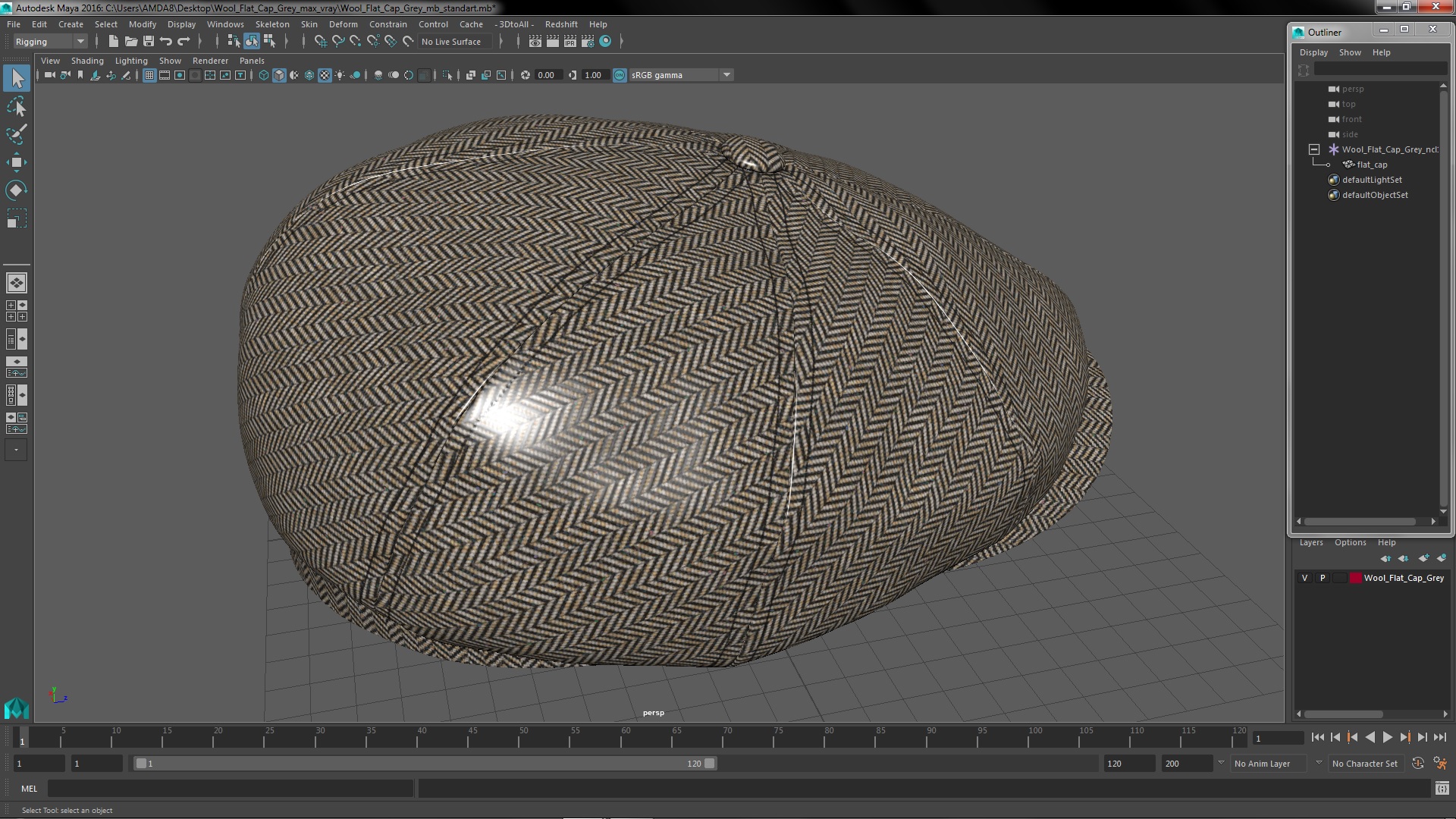 3D Wool Flat Cap Grey model