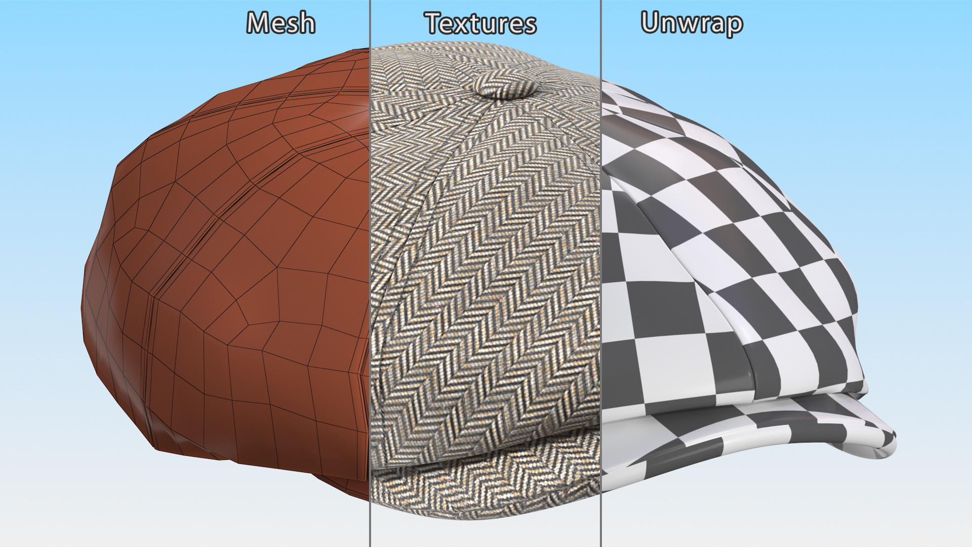 3D Wool Flat Cap Grey model