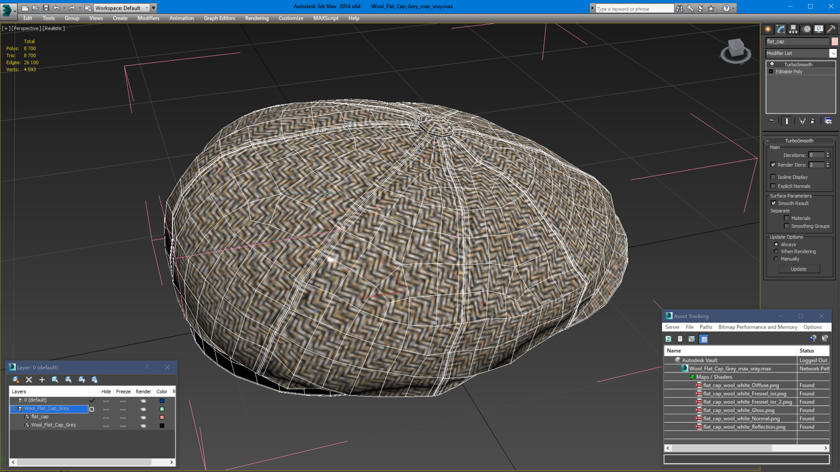 3D Wool Flat Cap Grey model