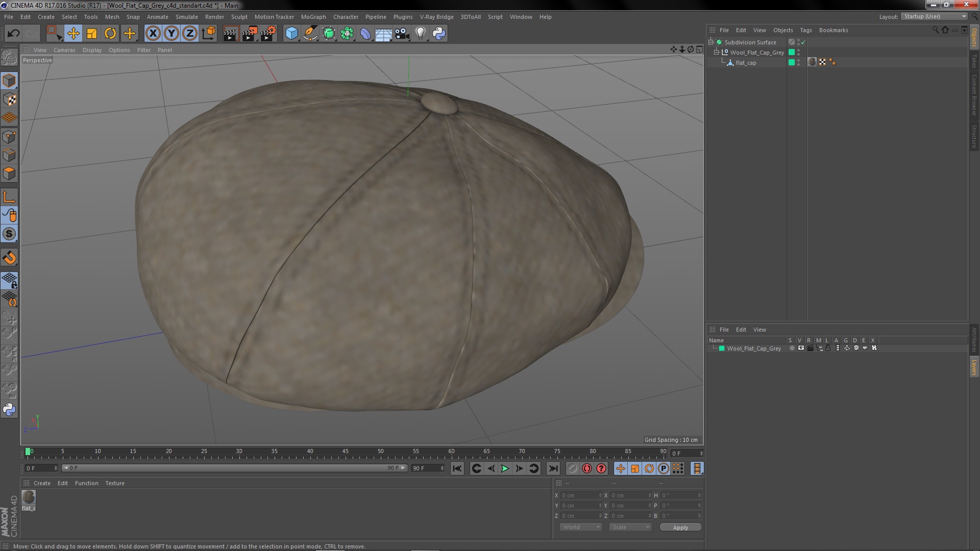 3D Wool Flat Cap Grey model