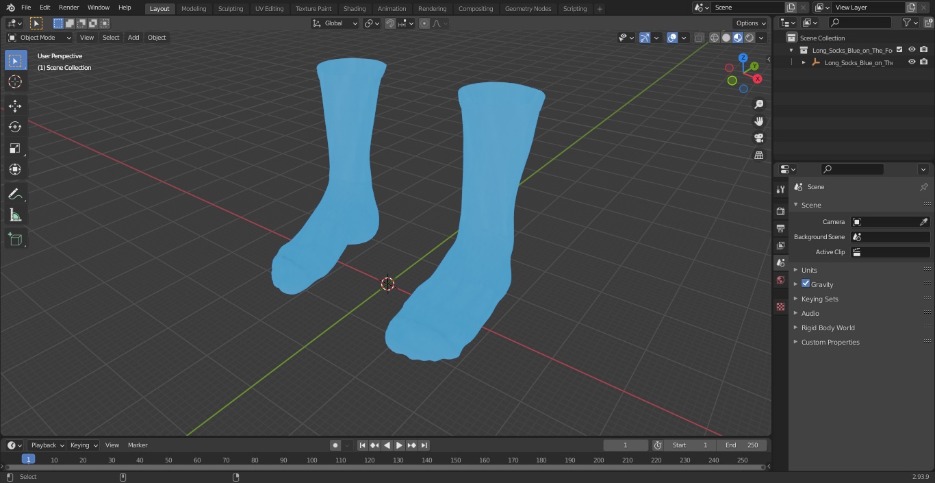 3D Long Socks Blue on The Foot Standing