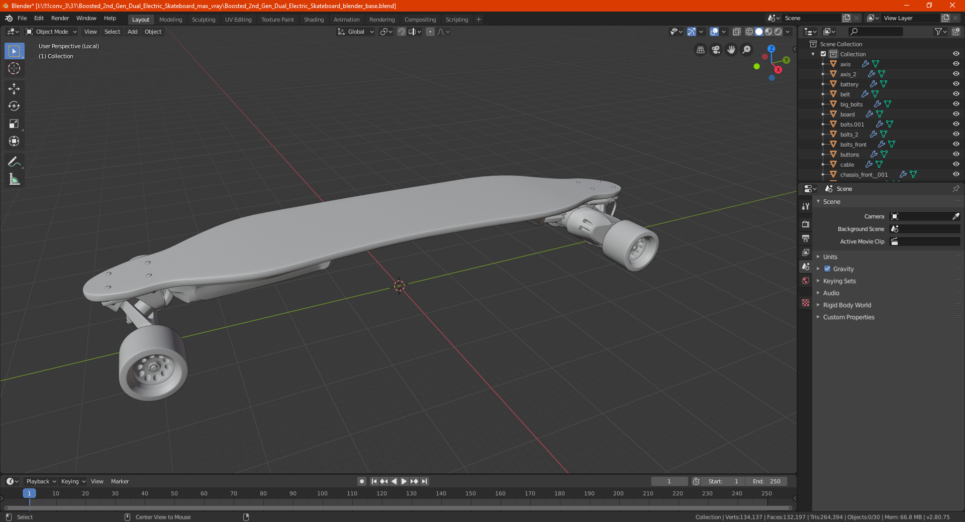 3D model Boosted 2nd Gen Dual Electric Skateboard
