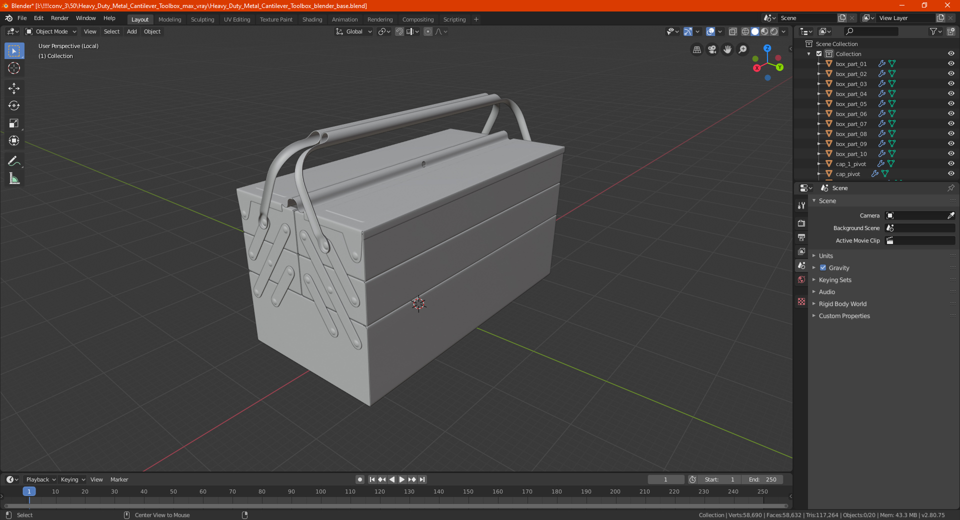 Metal Cantilever Tool Box Orange 3D