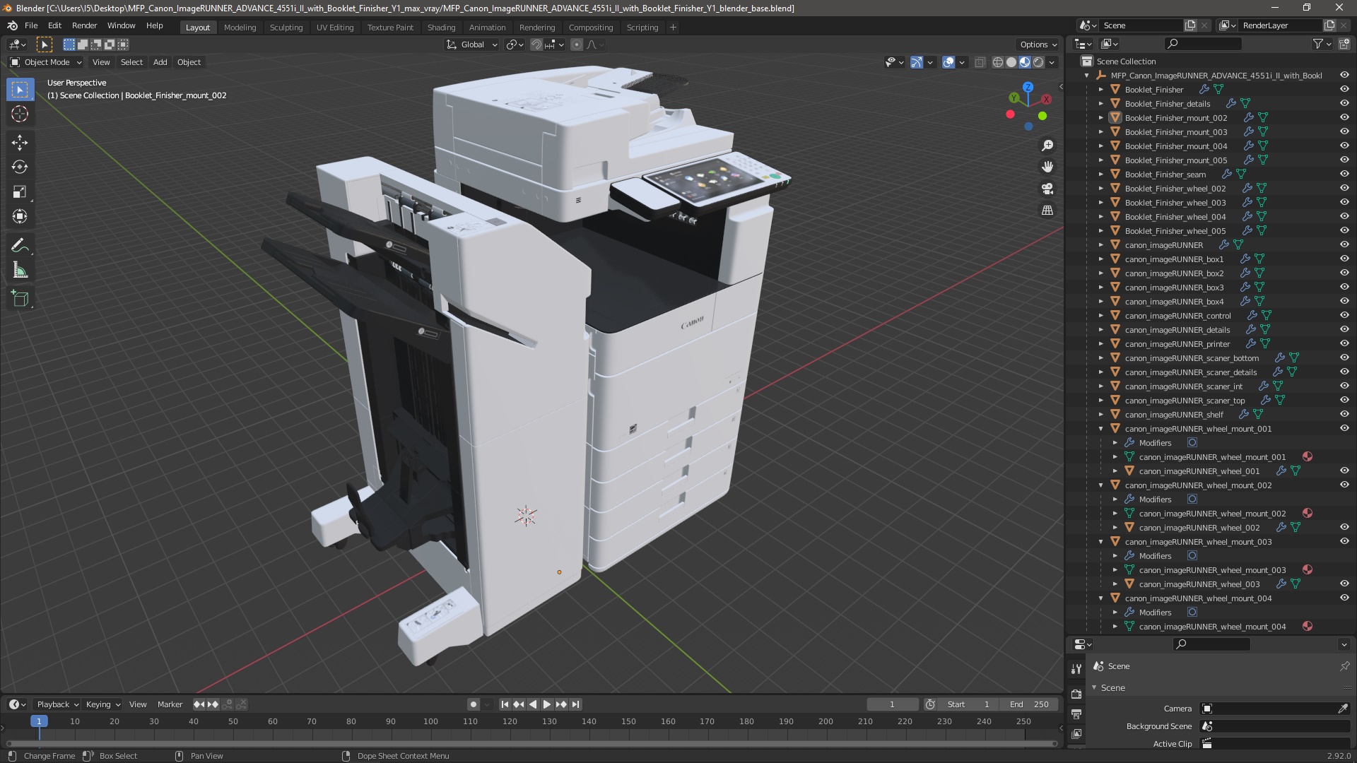 3D MFP Canon ImageRUNNER ADVANCE 4551i II with Booklet Finisher Y1 model