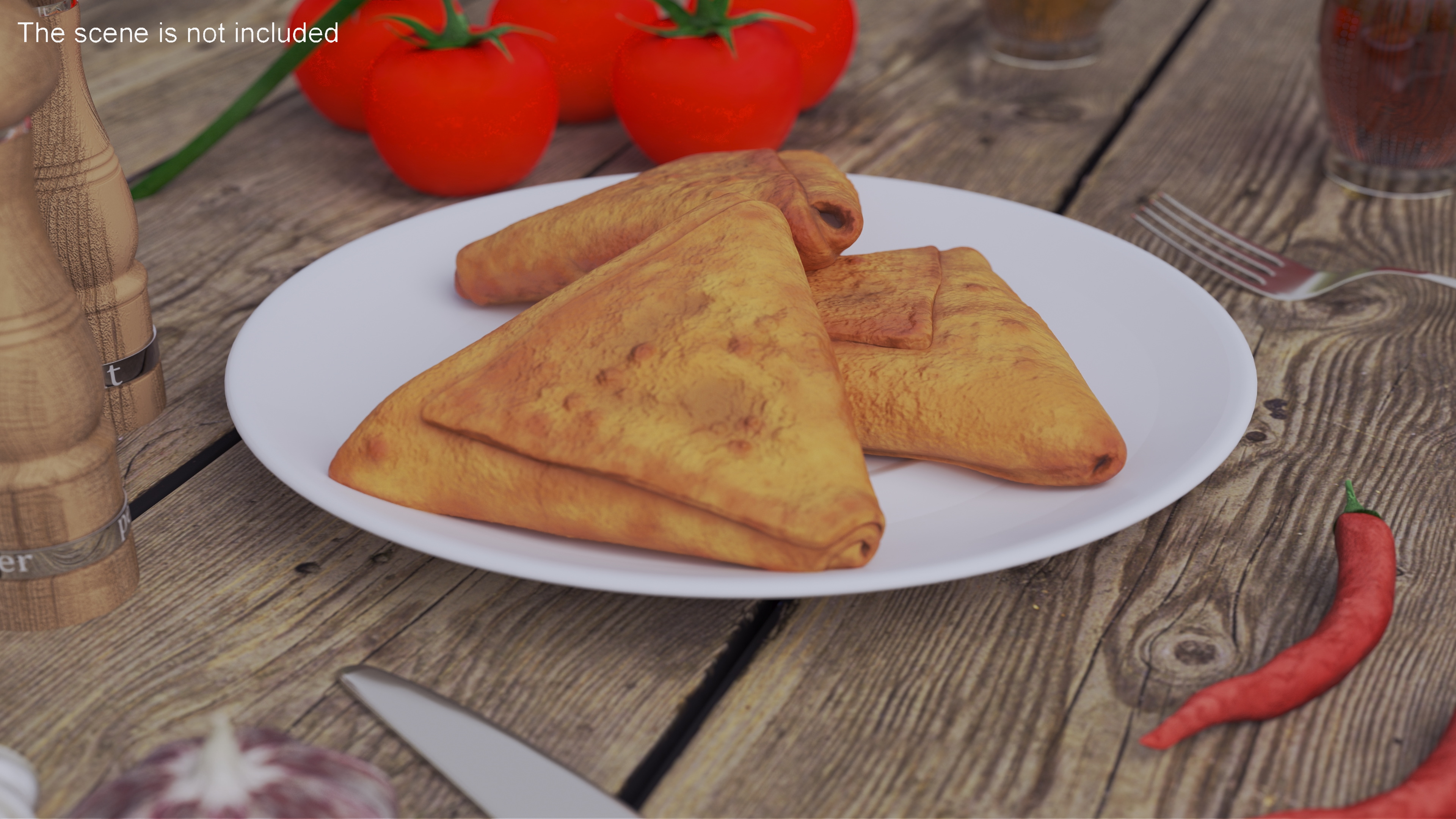 3D Samosa on White Plate