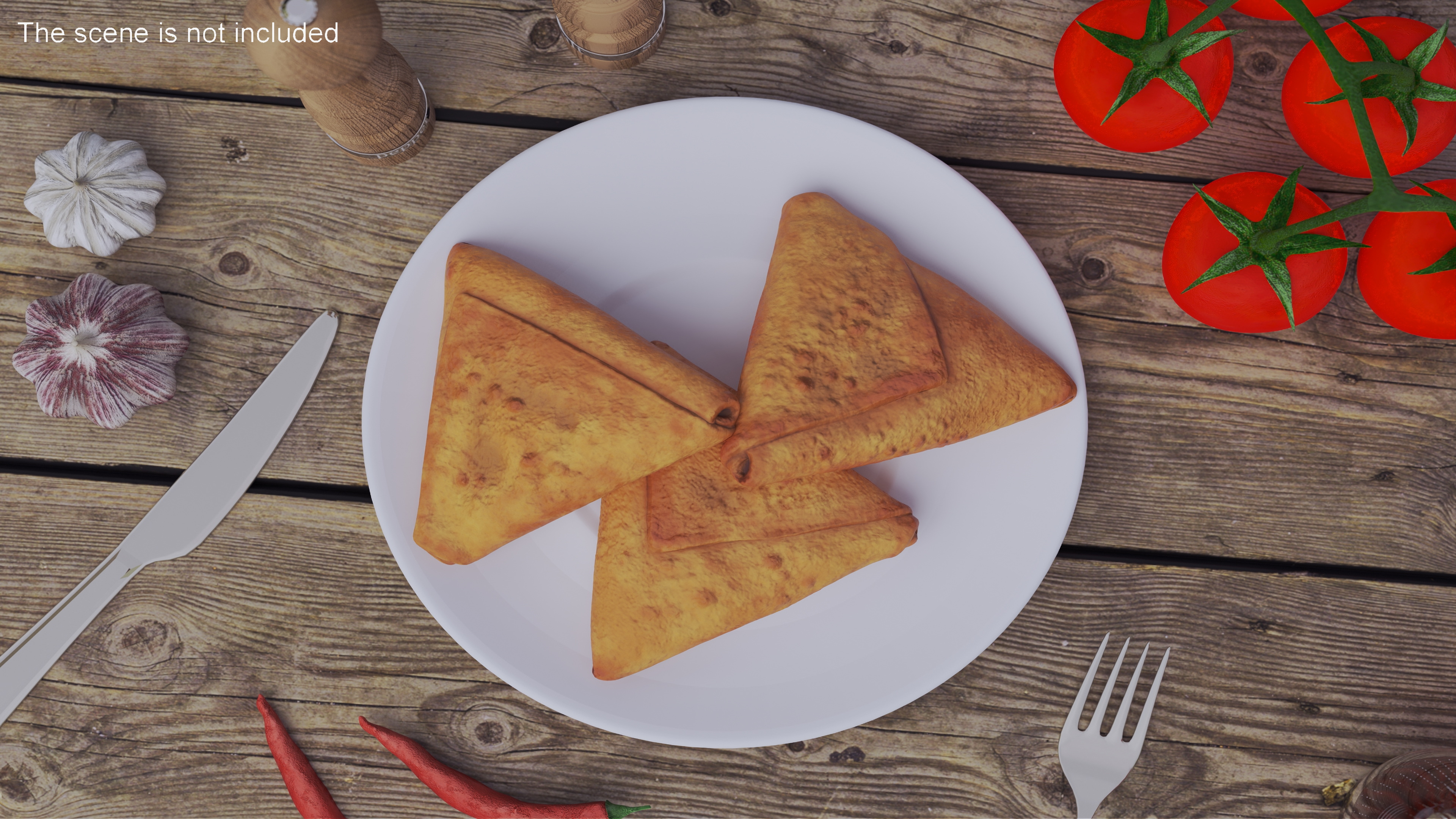 3D Samosa on White Plate