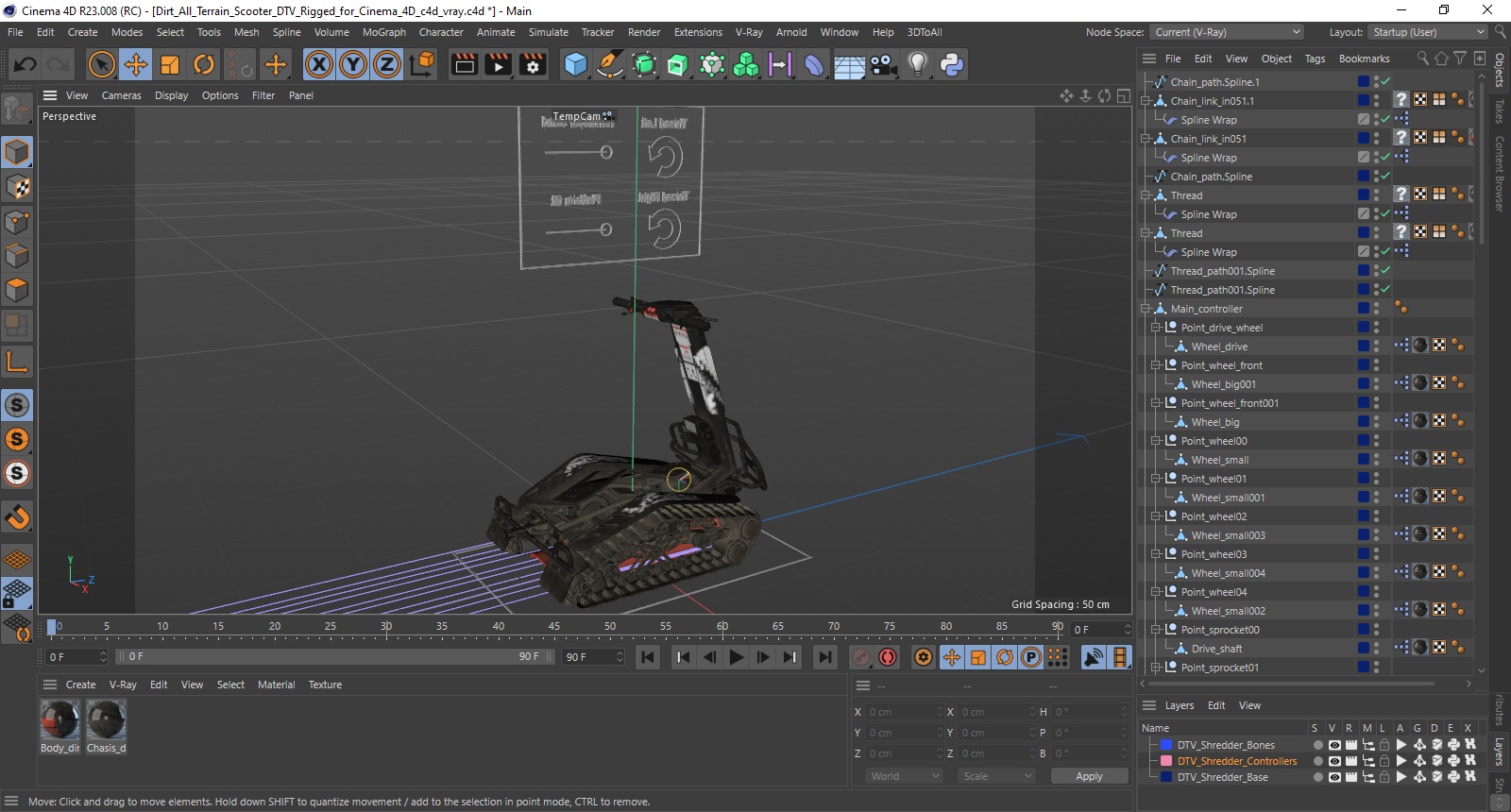 Dirt All Terrain Scooter DTV Rigged for Cinema 4D 3D model