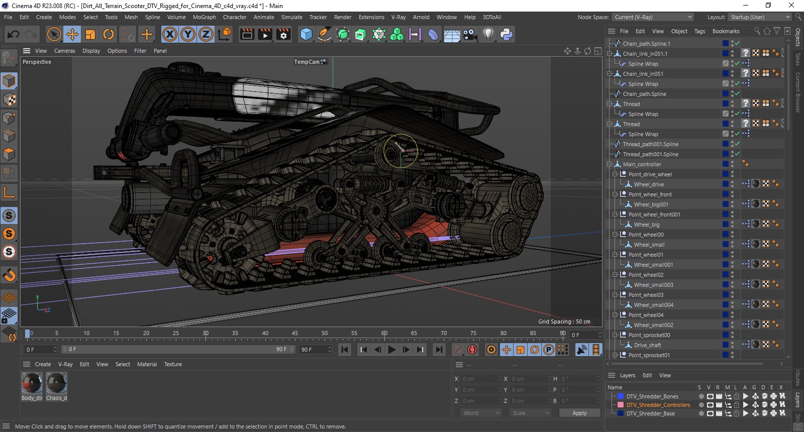 Dirt All Terrain Scooter DTV Rigged for Cinema 4D 3D model