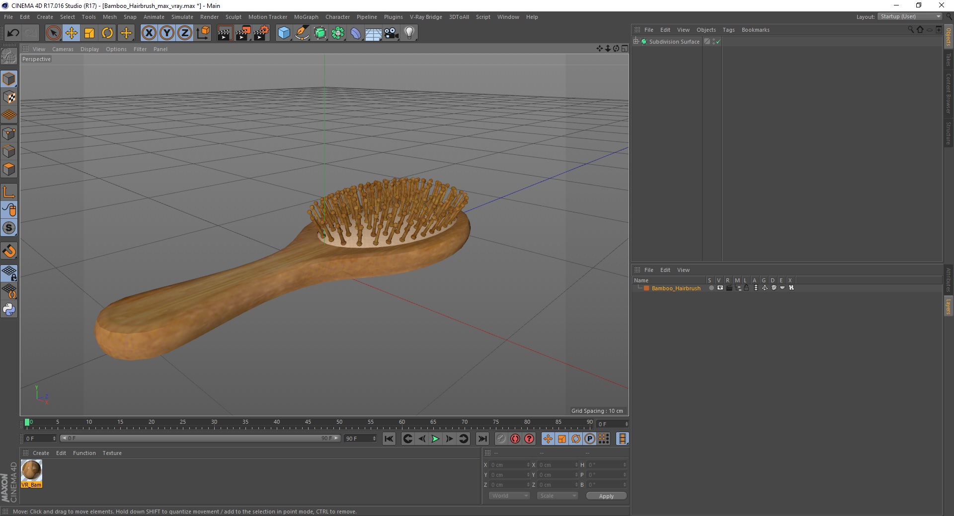 Bamboo Hairbrush for 3D Print 3D model