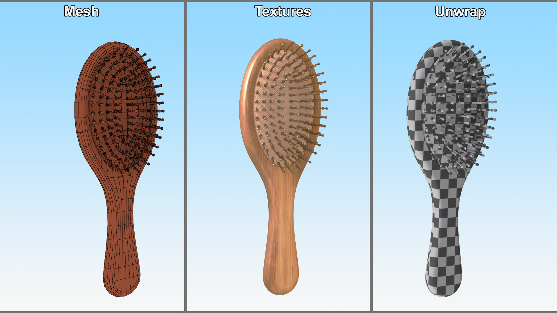 Bamboo Hairbrush for 3D Print 3D model