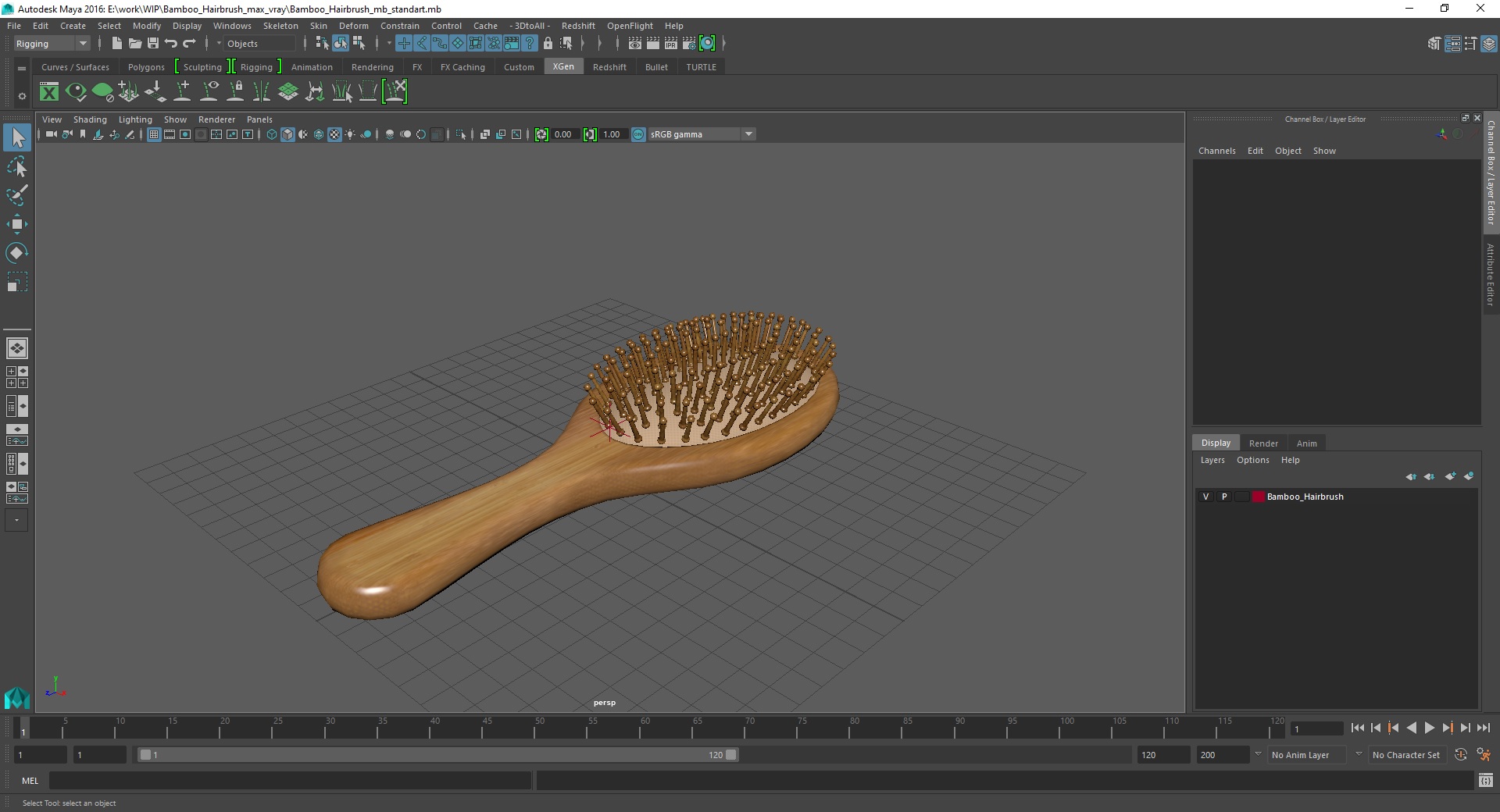 Bamboo Hairbrush for 3D Print 3D model